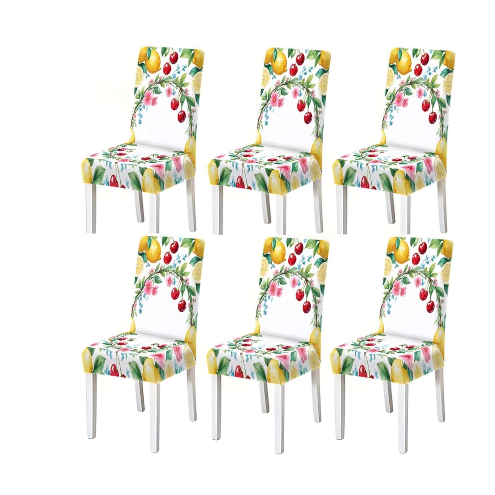 BOSUYBN Lemon Cherry Floral Print Stretch Dining Chair Covers, Set Of 2/4/6 Slipcovers Furniture Protectors for Home Dining Room(6PCSChair cover)