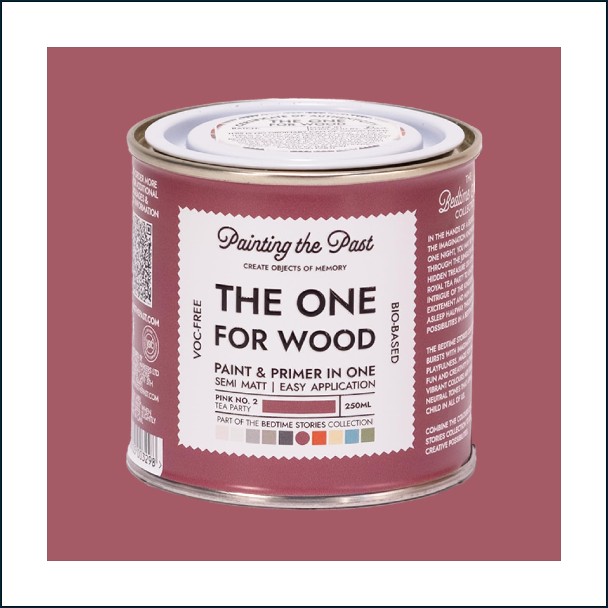 The One for Wood Paint & Primer 250ml Pink No. 2 Tea Party | Semi Matt Finish, Bio-Based & VOC-Free Formula for Wooden Furniture & Surfaces | Durable & Easy Indoor Home Decorating