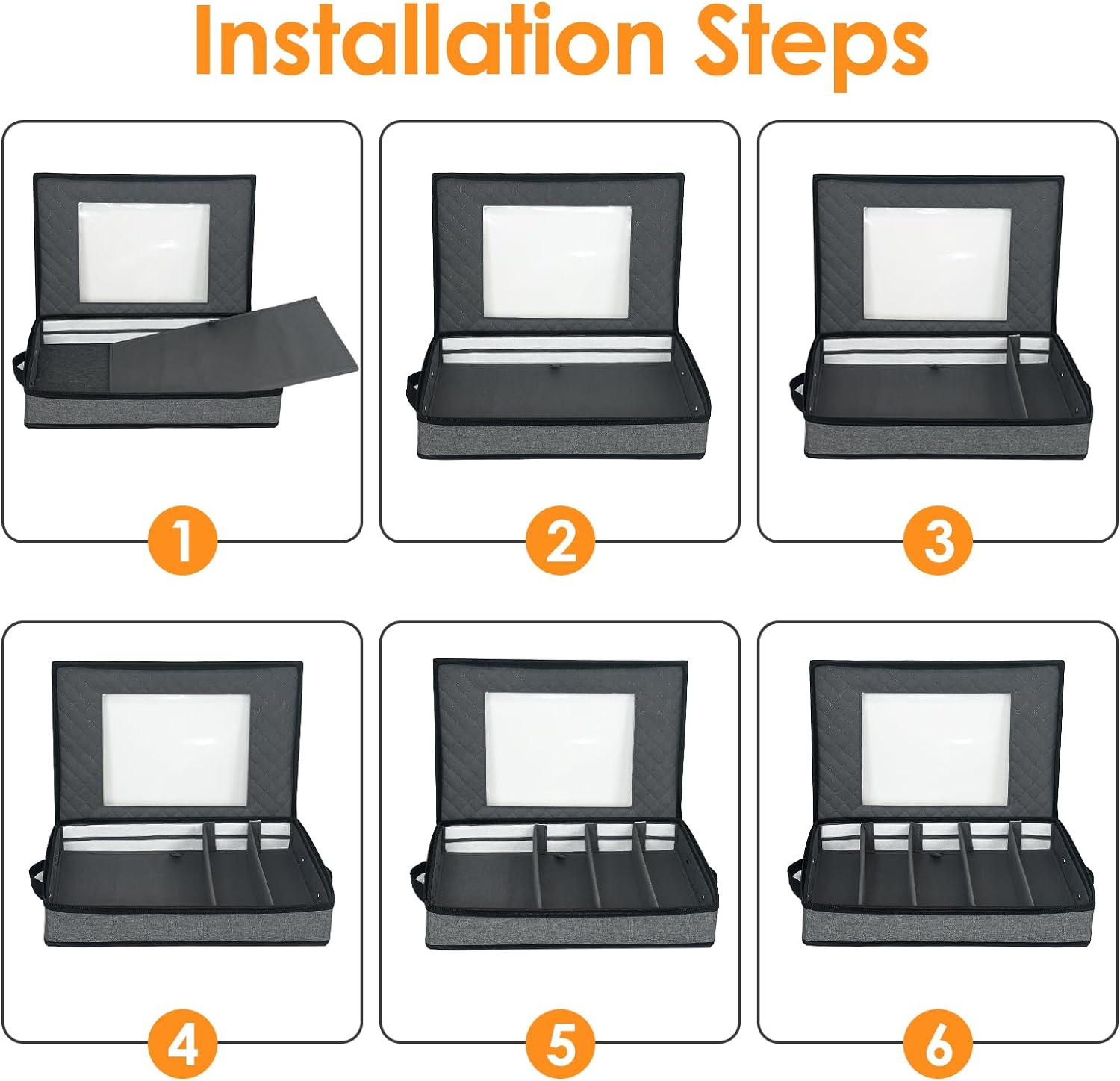 VERONLY 2 Pack Flatware Utensil Storage - Sturdy Silverware Storage Box with Dividers, 5 Compartment Flatware Storage Case with Handles and Removable Lid for Moving&Protected(Dark Gray)