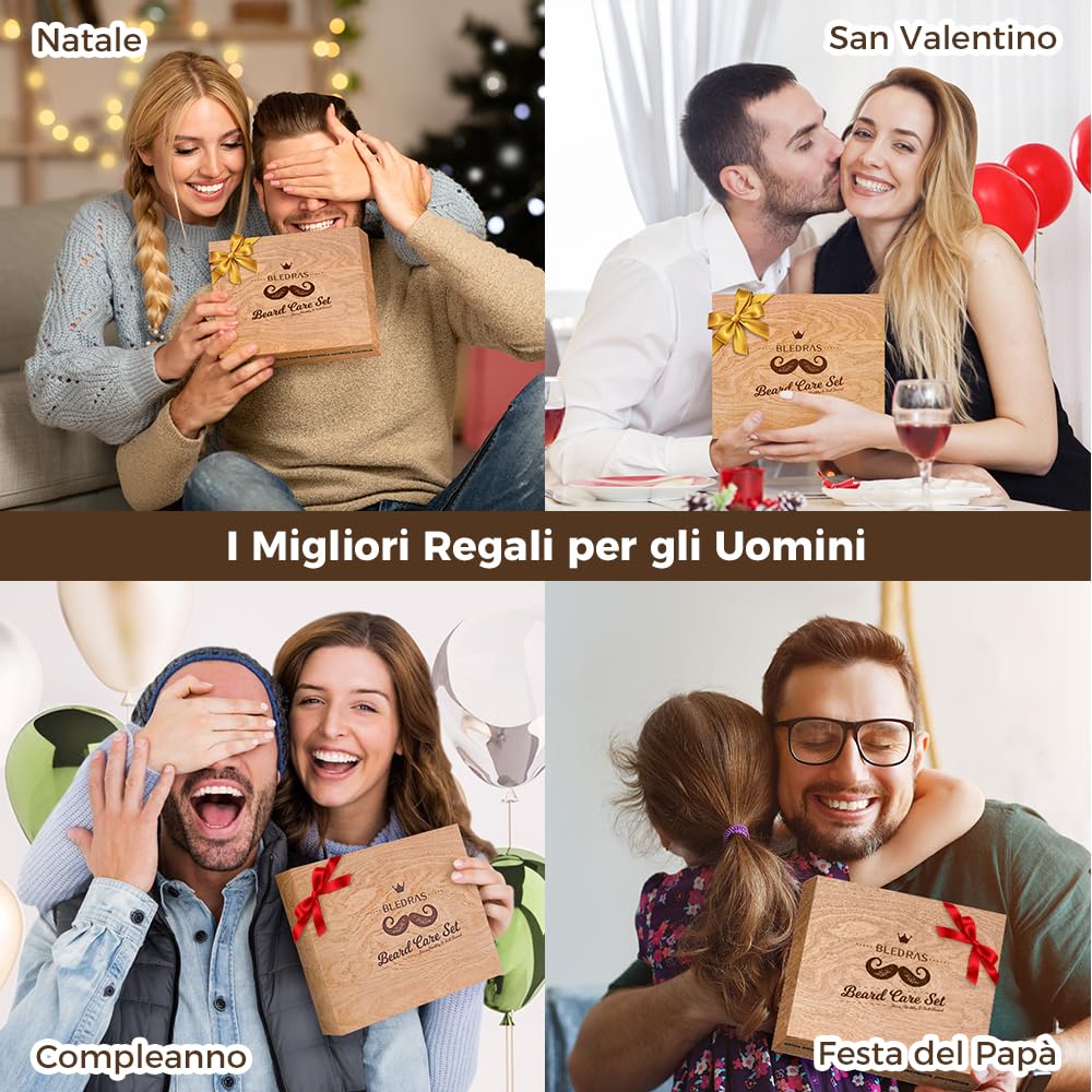 Bledras 13 in 1 Barba Cura Set, Cura Della Barba Professionale per Uomo, con Olio da Barba, Balsamo Barba, Shampoo Barba, Rasoio Dritto, Forbici, Spazzola,Pettine, Kit Barba Uomo Regali per Lui e Papà