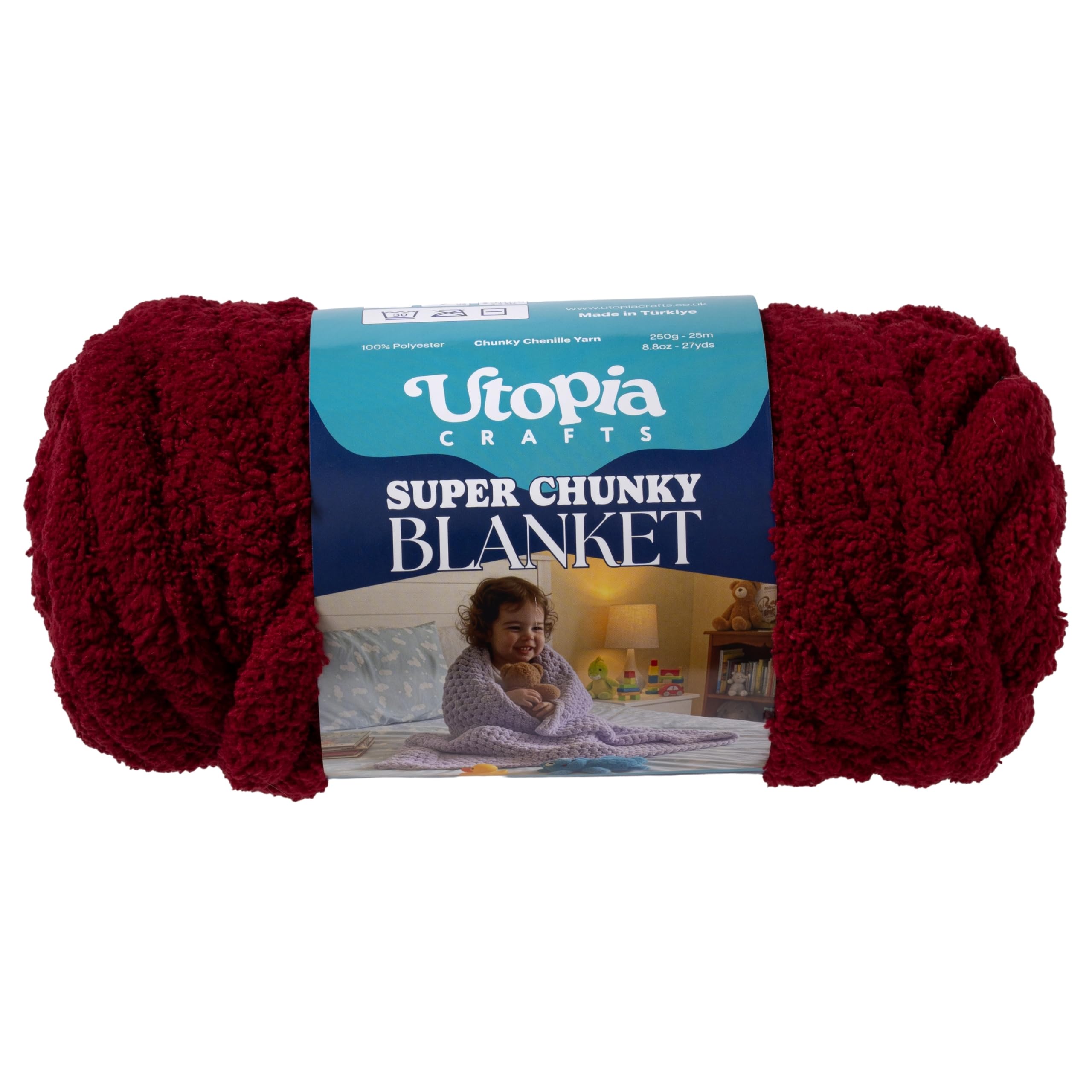 Utopia Crafts Super Chunky Blanket Yarn 250g, Soft Chenille Yarn for Arm Knitting - Thick Bulky Polyester Jumbo Yarn for Hand Knit Throw Blankets, Crochet, DIY Home Décor (Burgundy)