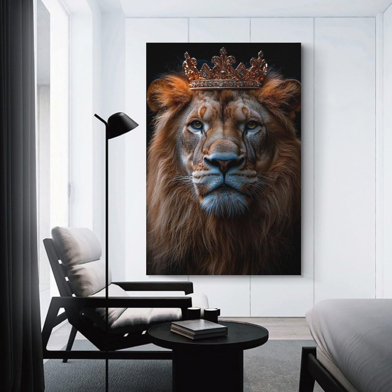 Junmoney Lion King Portrait with Golden Crown Canvas Art Print 16x24inch(40x60cm), for Feature Walls in Flats Or Modern Rooms, Ideal for Building A Coordinated Art Wall