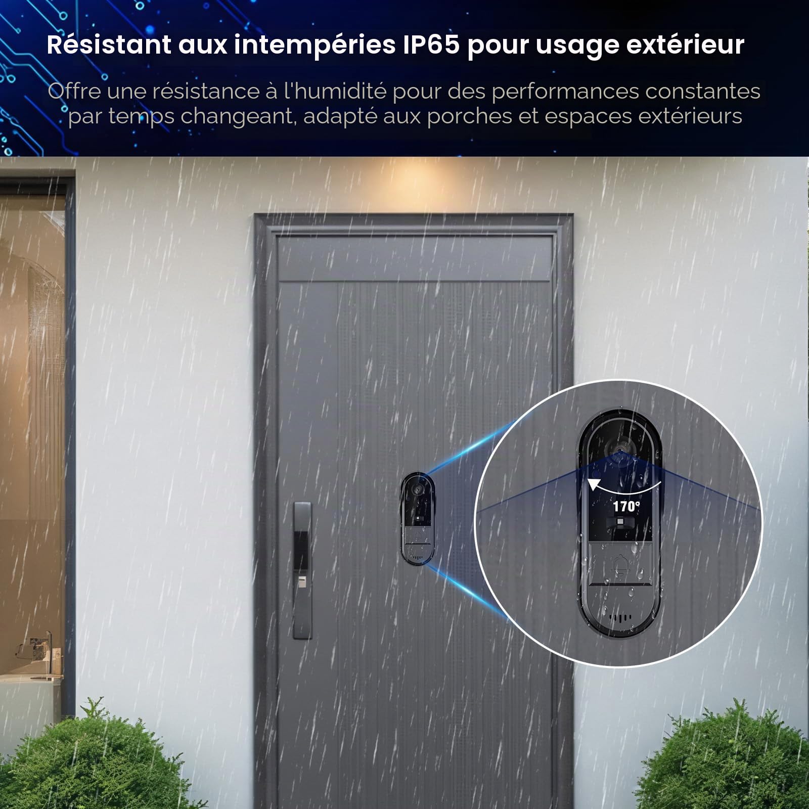 Sonnette vidéo sans fil avec caméra et écran IPS de 4,3 pouces, visualisation HD 1080P, angle large de 170 degrés, vision nocturne, audio bidirectionnel et résistance aux intempéries IP65, sonnette