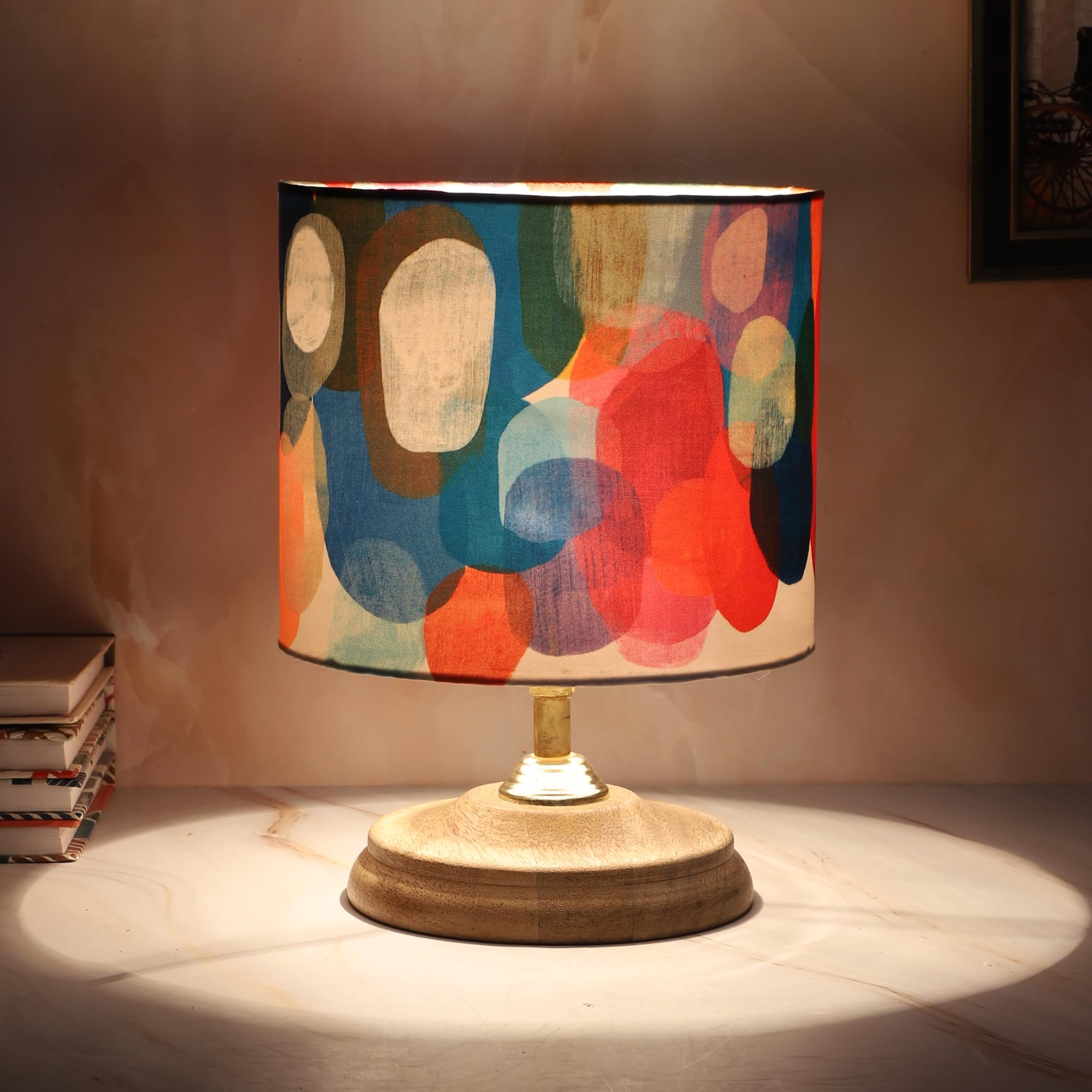 tu casa Mangowood Circular Table Lamp for Home Decoration, Bedroom, Living Room, Lounge, Office, Festival Gifting, Study Table (Abstract Print)-image-19