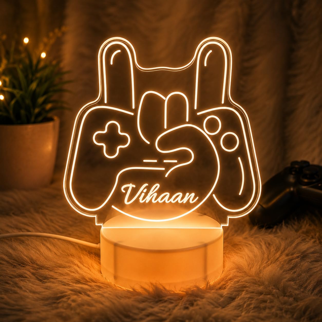 Personalized Gamer LED Night Lamp with Custom Name, Gaming Controller Acrylic 3D Illusion Light, Warm White USB Bedside Lamp for Gamers, Boys Room Decor & Birthday Gift-picture-37