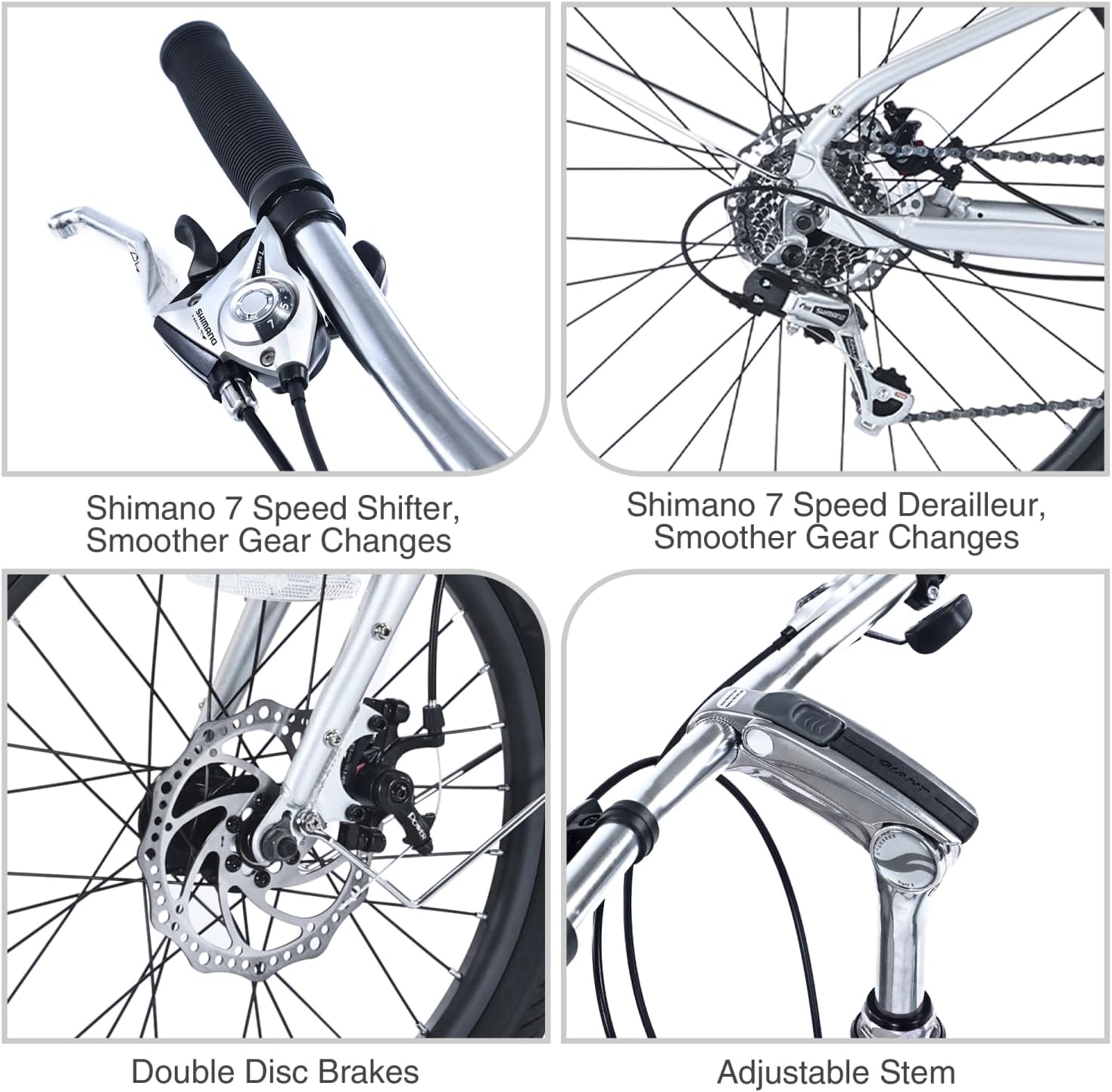 7 Speed Aluminum Alloy Frame Silver 7-Speed Shifter and Derailleur Commuter Leisure Versatile