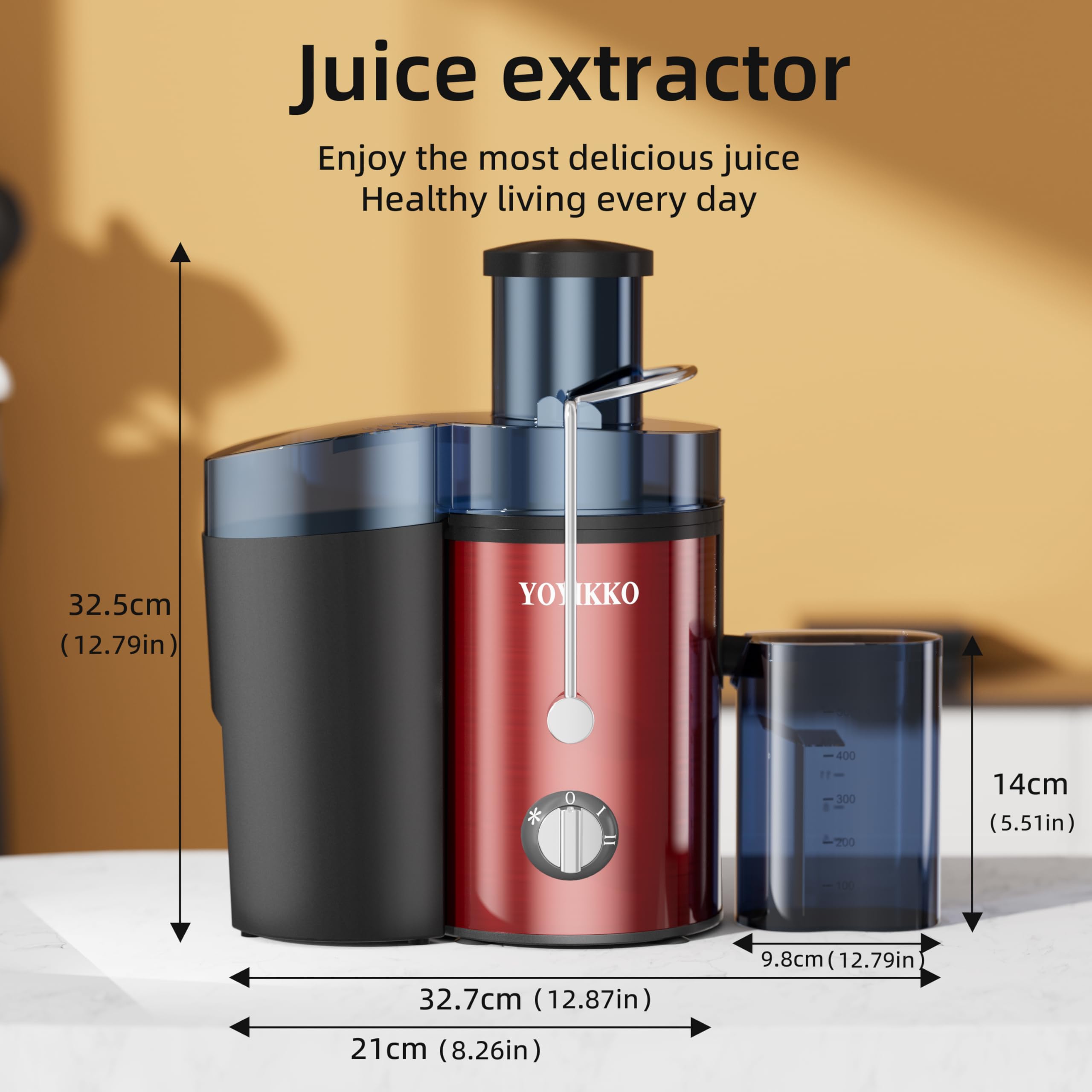 Licuadoras Para Verduras y Frutas, ajuste de 3 velocidades, extractor de frutas y verduras de 800W con boca ancha de 75 mm, fácil de limpiar, acero inoxidable sin BPA (Rojo-60)