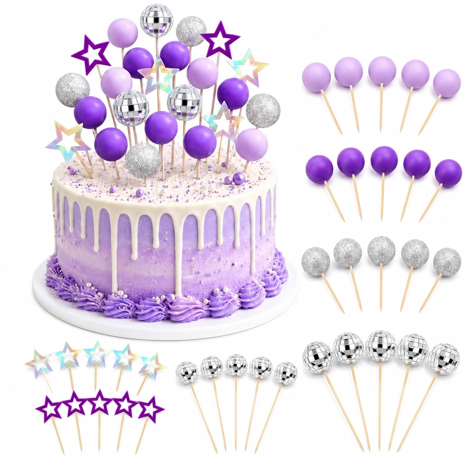 35PCS Disco Ball Cake Decorations Set, Premium Material, Themed Cake Decorations, Multi-Size Design, Music Celebration Decorations