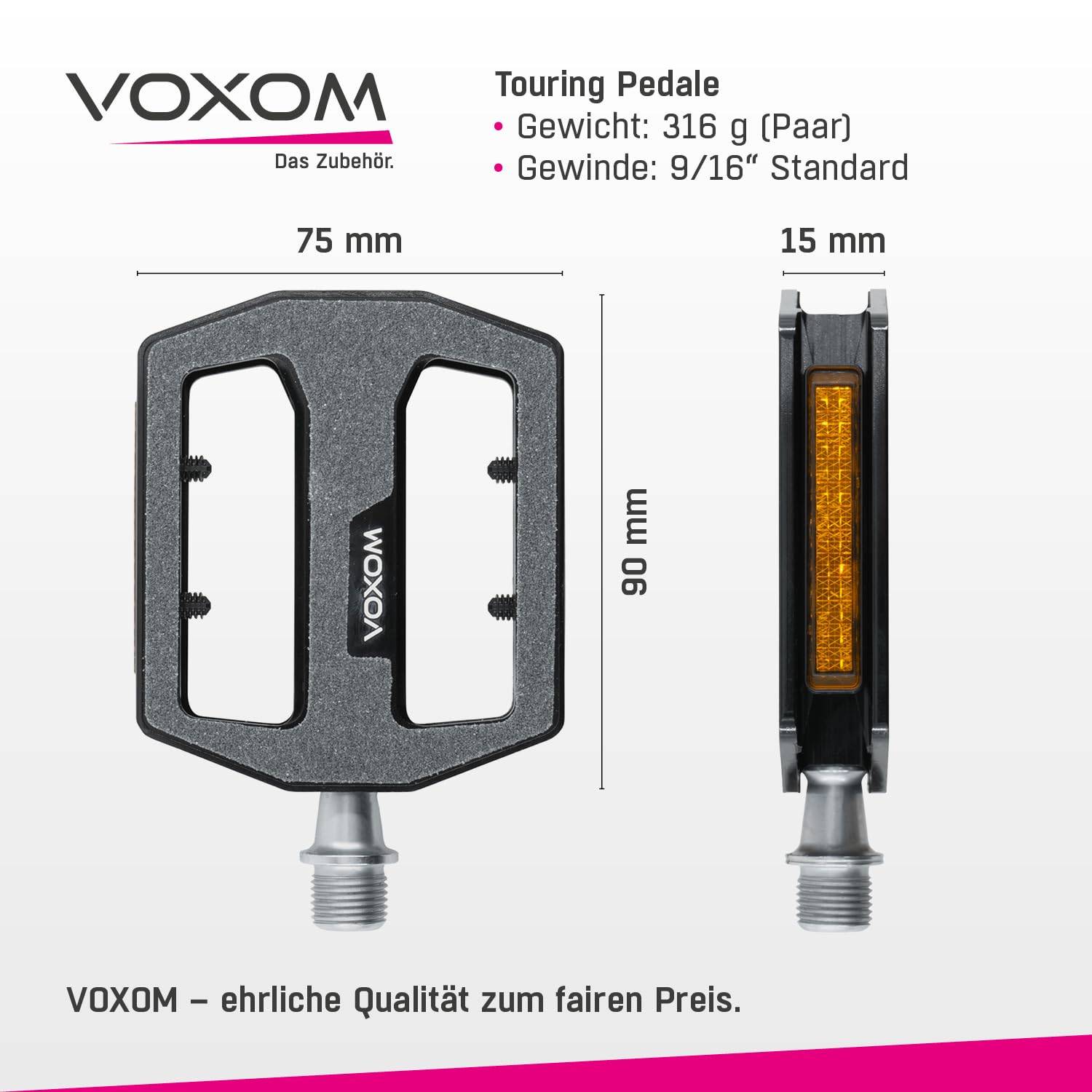 Voxom Pedale Touring Pedale Pe14 CNC Silber, Sandpapier Beschichtung, Cr-Mo Achse, gedichtete Industrielager, C293 Silver, Silber, m, 719000010