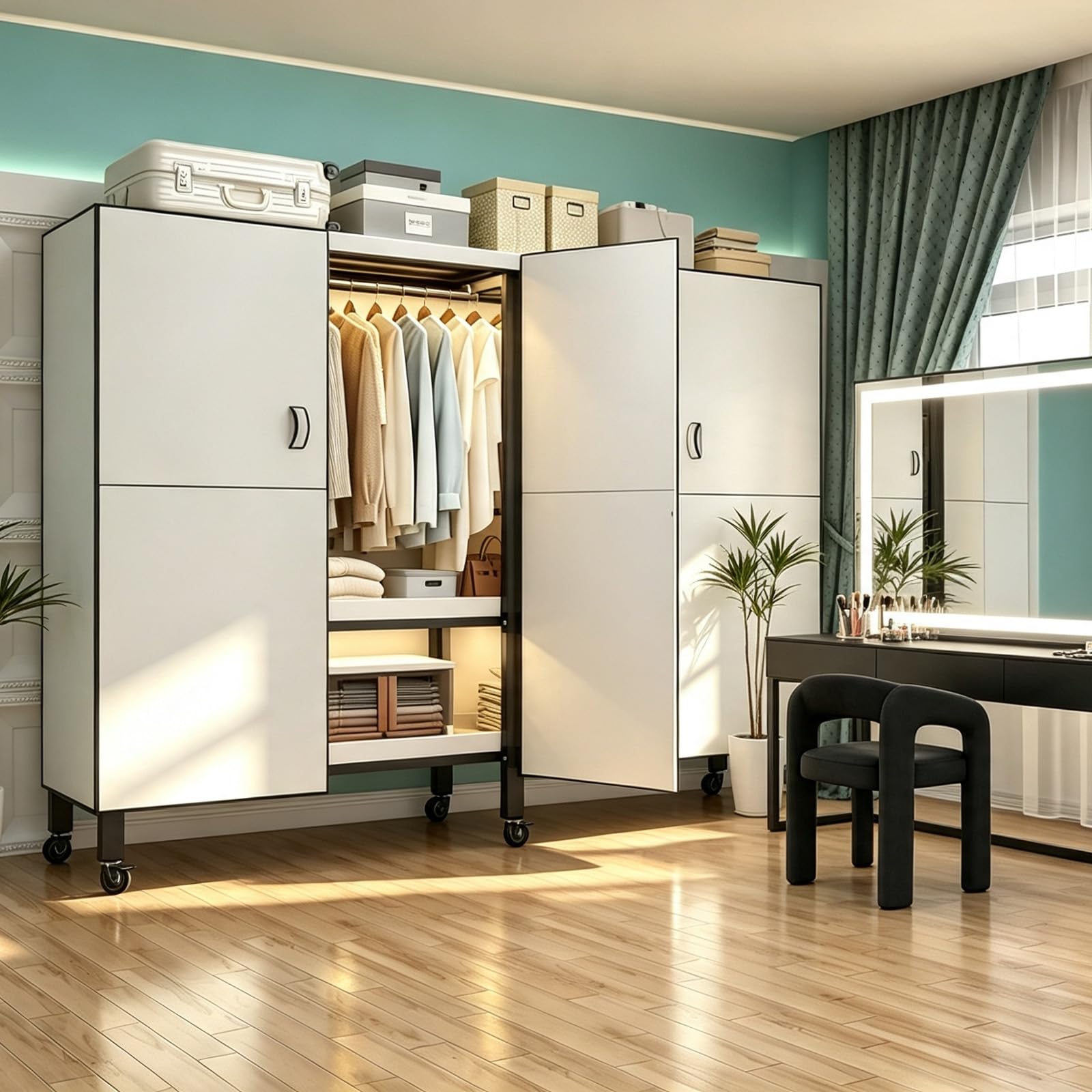 Foldable Portable Armoire Wardrobe Closet for Bedroom KT Off-white 150CM