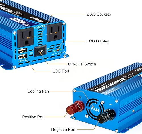 Miniatura 16 de Inversor de corriente de onda sinusoidal pura de 2000 W, convertidor de corriente de 12 V CC a 110 V/120 V CA, 3 salidas de CA, inversor