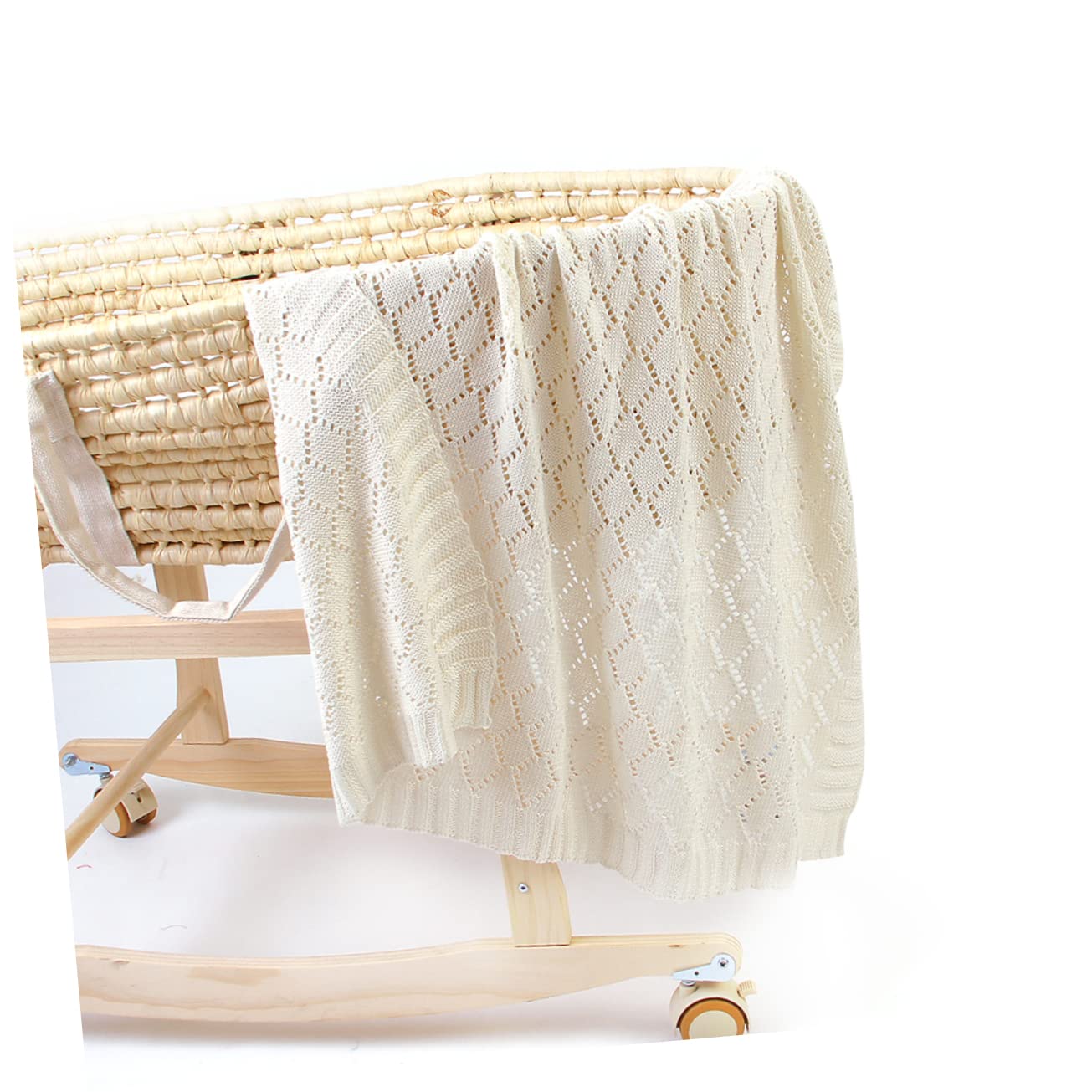 BESTonZON Coperta Neonata Invernale in Cotone Lavorato a Maglia Bianco | Sottile, Traforata, Uso Indoor per Inverno, Finitura Intrecciata Adatta al Bebè