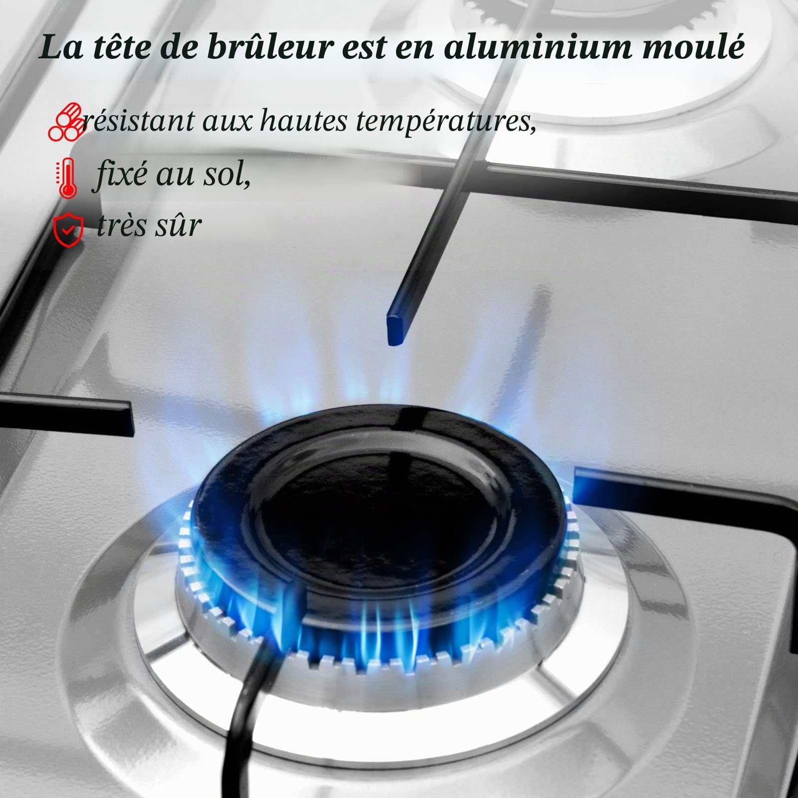 HOMELUX Réchaud à gaz de 6,2 kW, gris, 4 brûleurs de camping avec couvercle, | Avec tuyau de gaz de 150 cm et réducteur de pression 50 mbar, plaque de cuisson, cuisinière à gaz d'extérieur