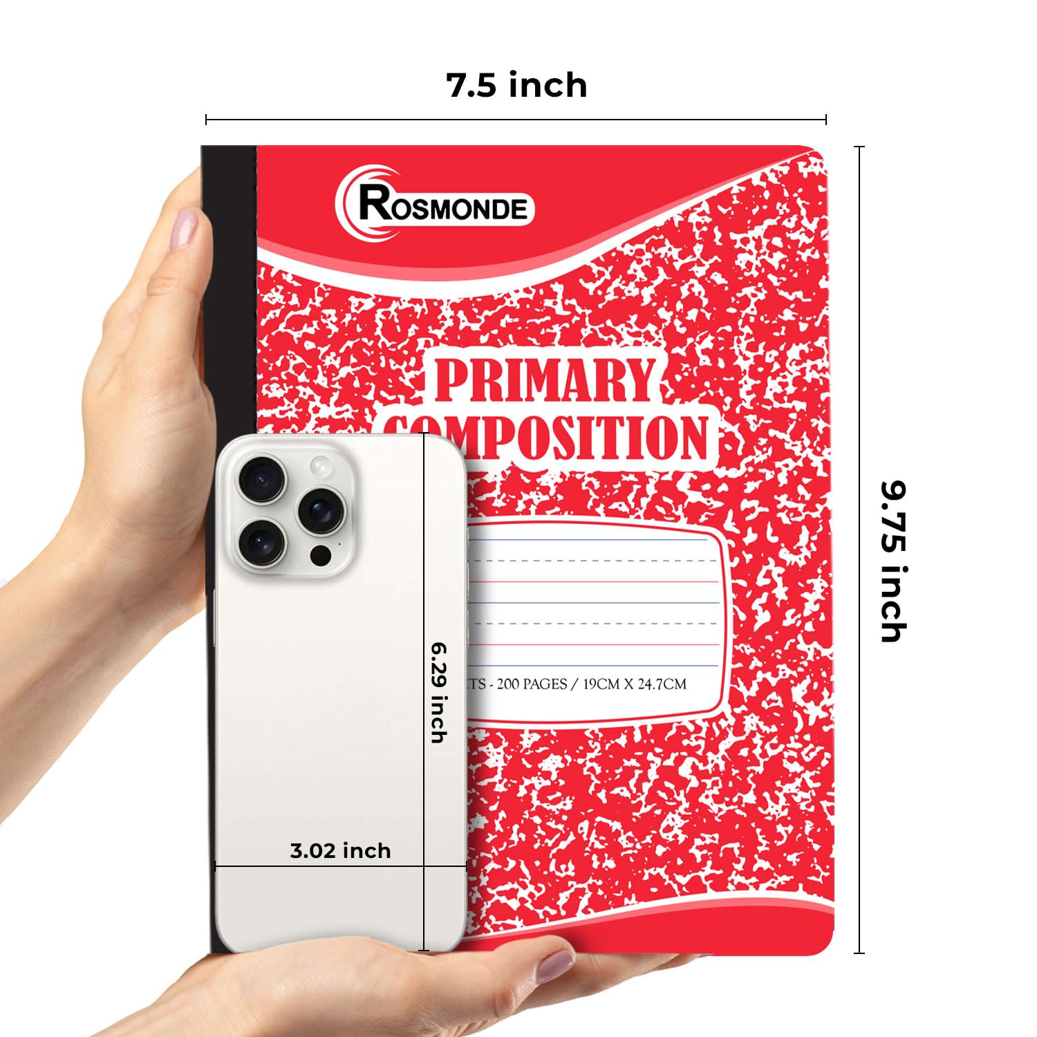 Rosmonde 5 Pack Primary Composition Notebook, 200 Pages (100 Sheets), Drawing Story Journal Writing Notebook, 9-3/4 x 7-1/2, Primary Composition Notebooks, Grades K-2, With Header For Drawing