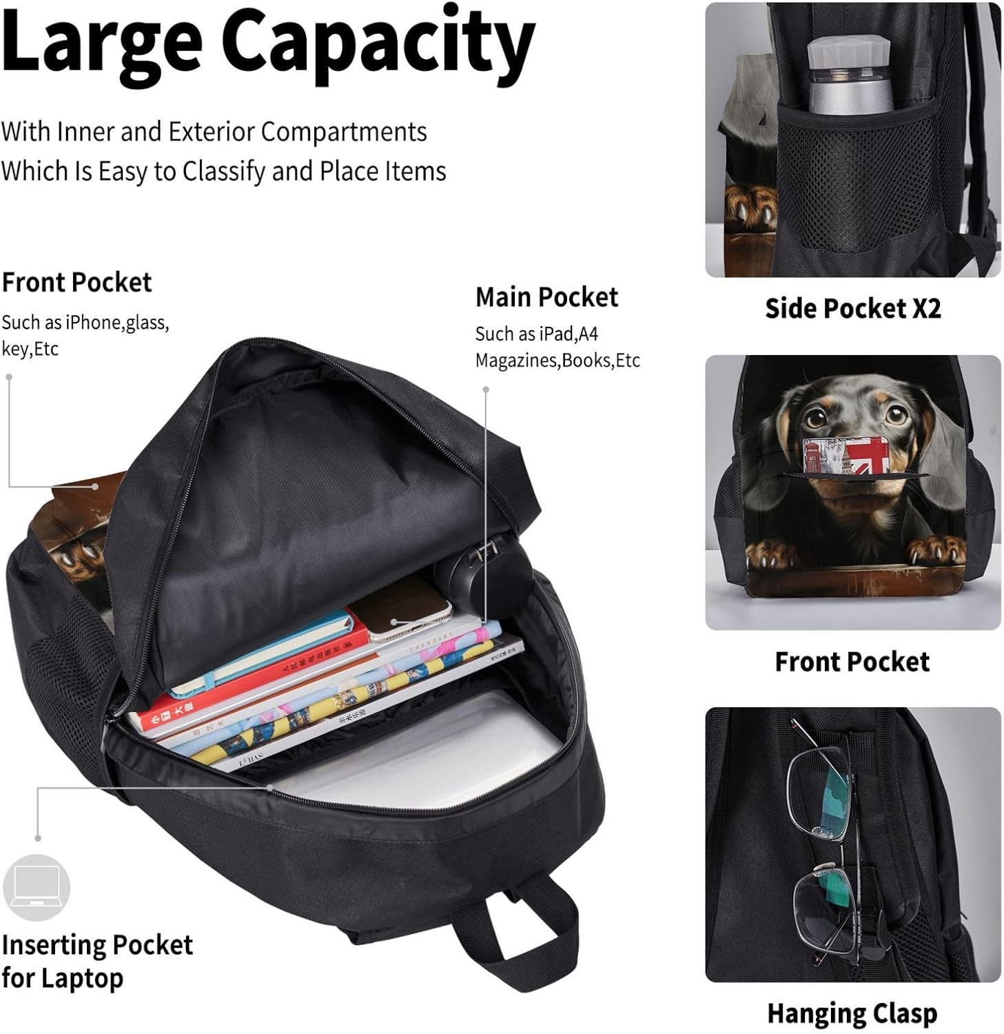 3 in1 Travel Laptop Backpack with Lunch Bag and Pencil Case Casual Daypack image 5