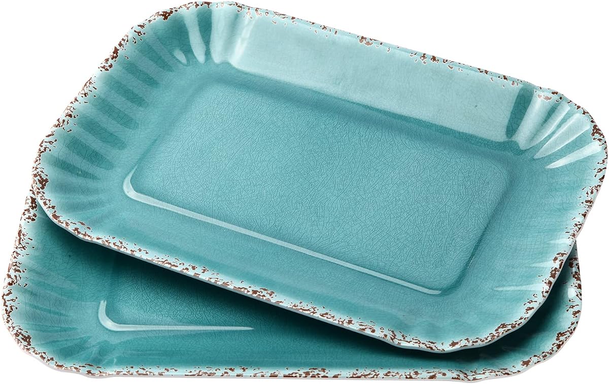 Gourmet Art Crackle Set of 2 100% melamine rectangular serving trays/platters Aquamarine 12"