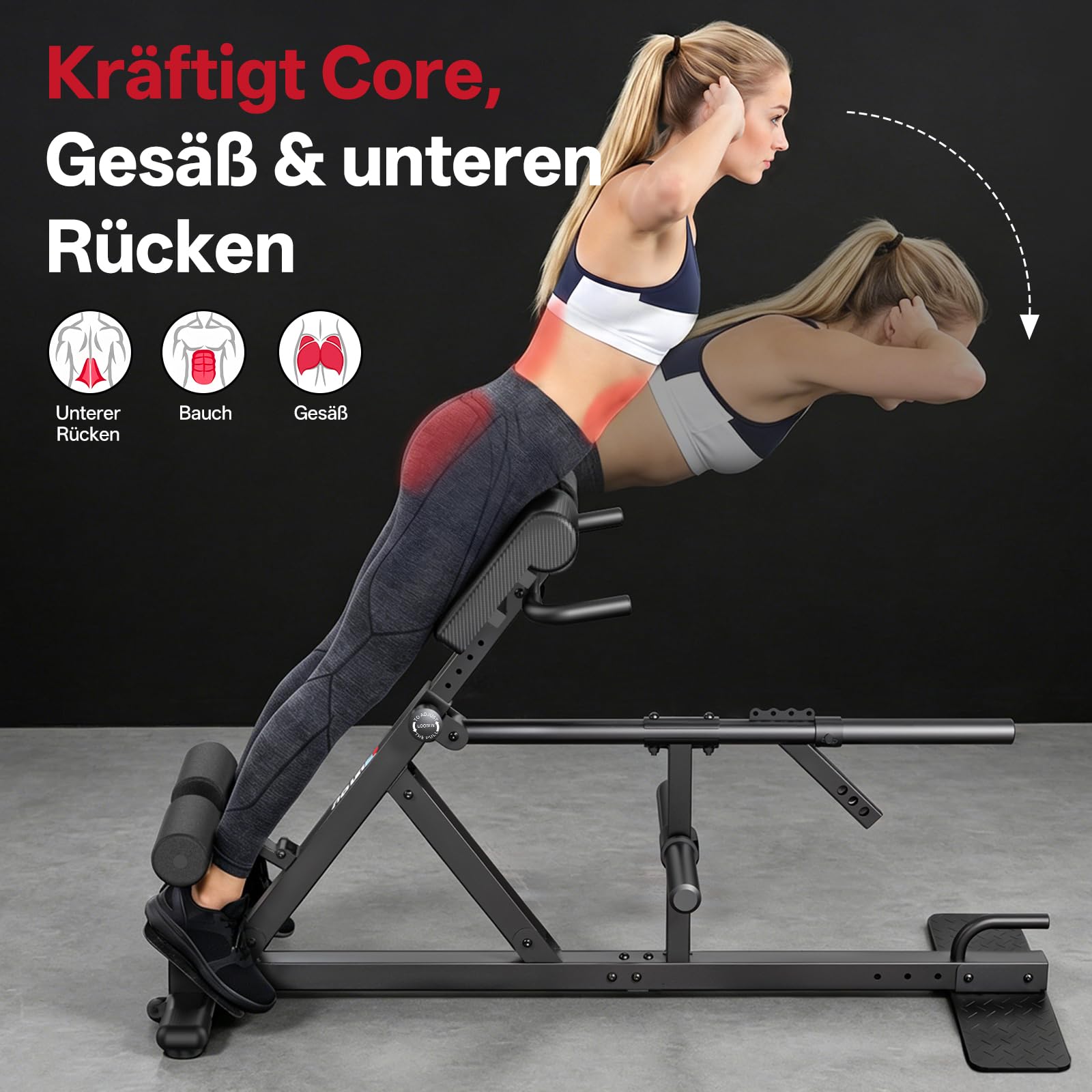 PASYOU Rückentrainer Hyperextension für Zuhause, Rückenstrecker mit Gewichthebergurt,4in1 Bauch- und Rückentrainer, Hyperextension, Bauchtrainer, Kreuzheben,Kniebeugen, bis 227 kg