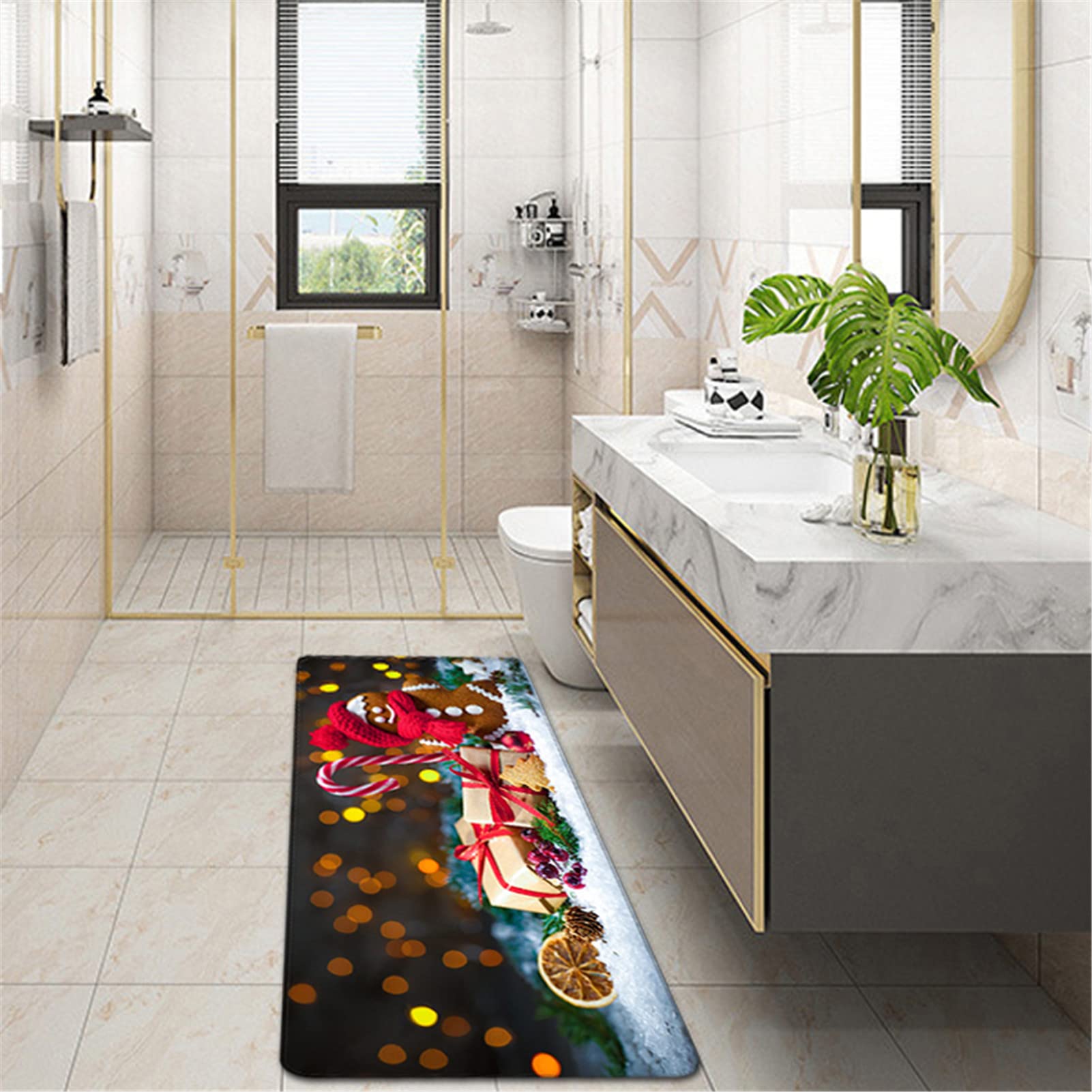 Tappeto Natalizio 3D, Tappeto Scendiletto Camera da Letto Lavabile Tappeto Lungo Natalizio Cucina Tappeto Passatoia Corridoio Morbido Tappeto Ingresso Interno Moderno per Soggiorno,50x160cm