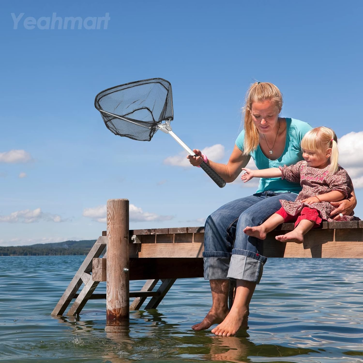 Filet de pêche pliable noir 51 cm - Épuisette pour adultes et enfants, atterrissage pour saumon et poisson-chat