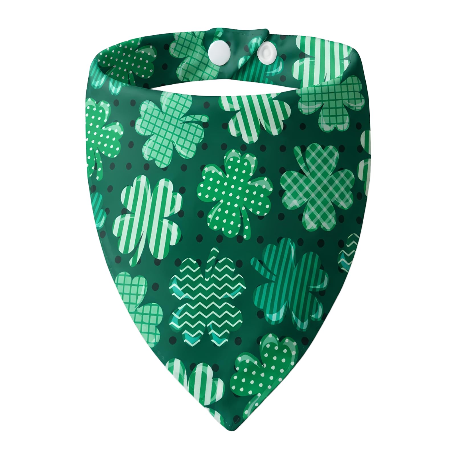 ICEMOOD Dog Bandanas for St. Patricks Day - Big Clover Dark Green Polka Dot Base, Pet Scarf with Snap Button Cute Lucky Holiday Costumes for Irish Festivals, Small & Medium Breeds (5-30lbs) — image 1