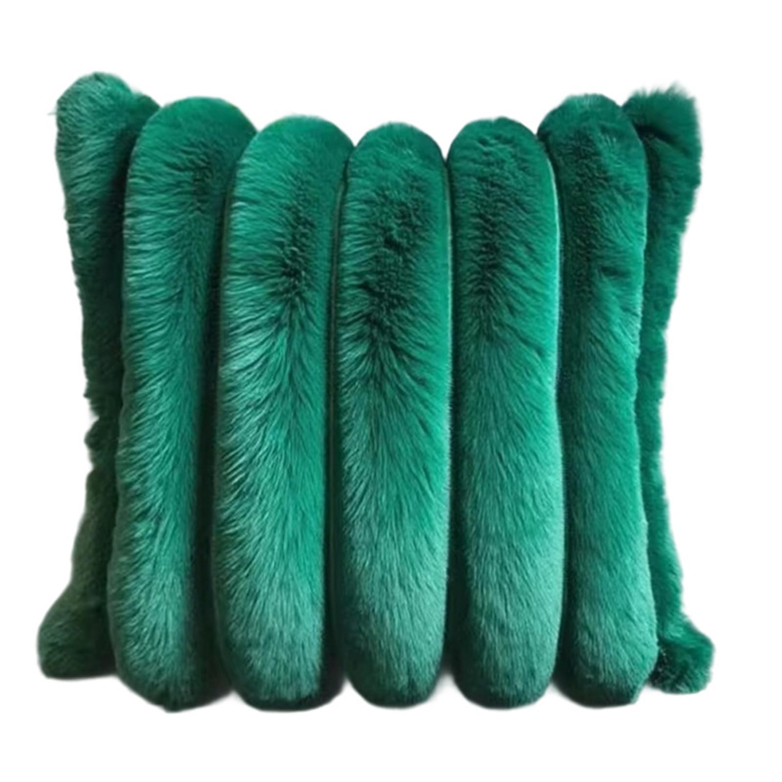 Kalttoy Christmas Green Imitation Pillow Case With Stripes, Machine Washable Home Styling Imitation Rabbits Hair Pillow Cover