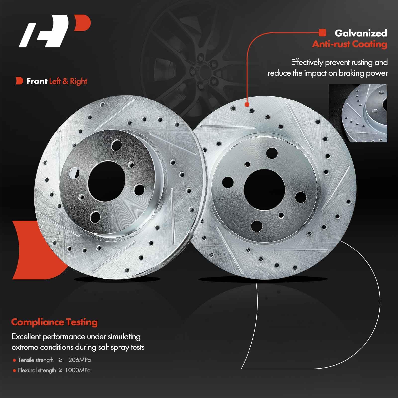 APremium 10.04 inch (255mm) Front Drilled and Slotted Disc Brake