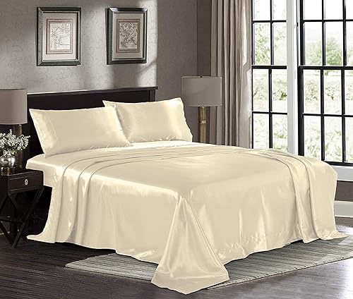 Juego de sábanas de satén 100% seda de alta calidad, 6 piezas, tamaño Queen (60 x 80 pulgadas) + bolsillo profundo de 24 pulgadas (sábana bajera,