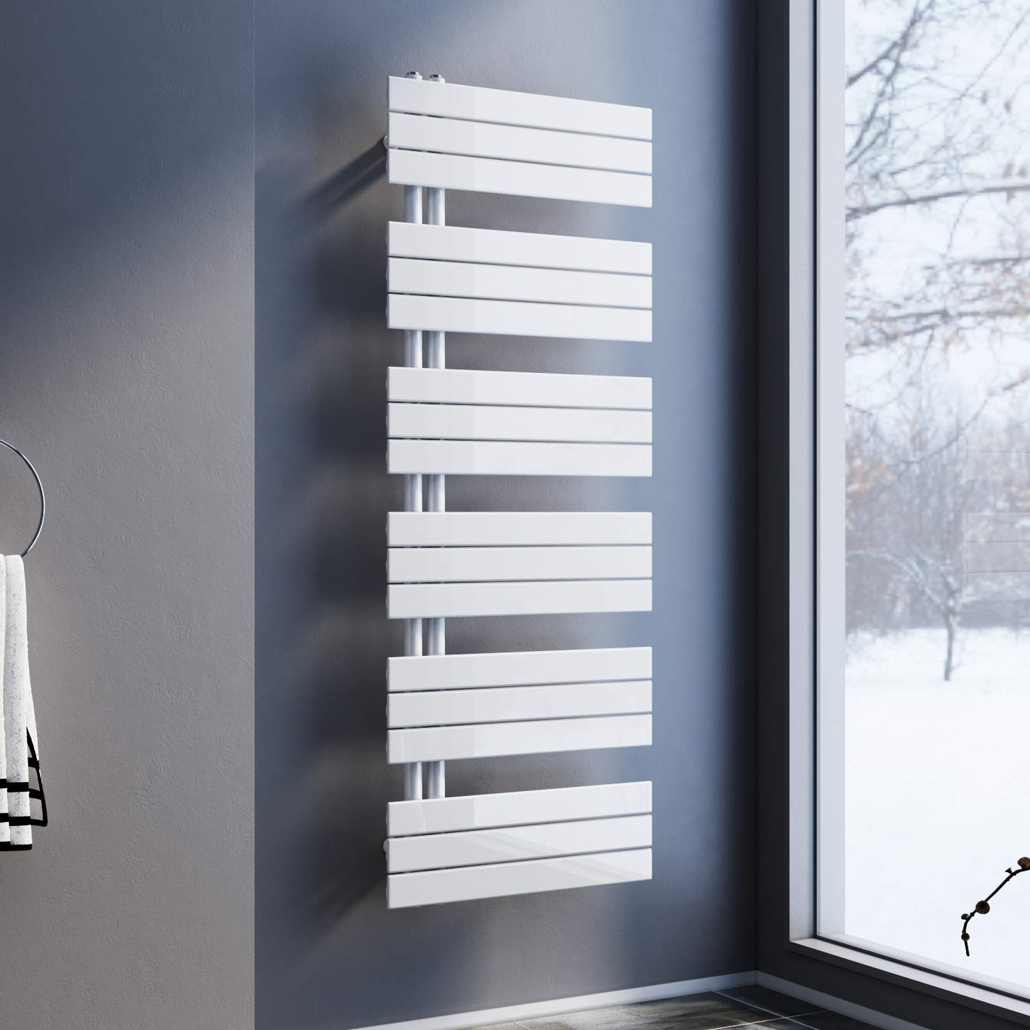 SONNI Badheizkörper 1590x600 mm Weiß, Handtuchheizkörper für Bad Heizkörper Flach mit Seitenanschluss Handtuchwärmer Handtuchhalter | Weiß Heizkörper Flach mit Seitenanschluss Handtuchwärmer Handtuchhalter