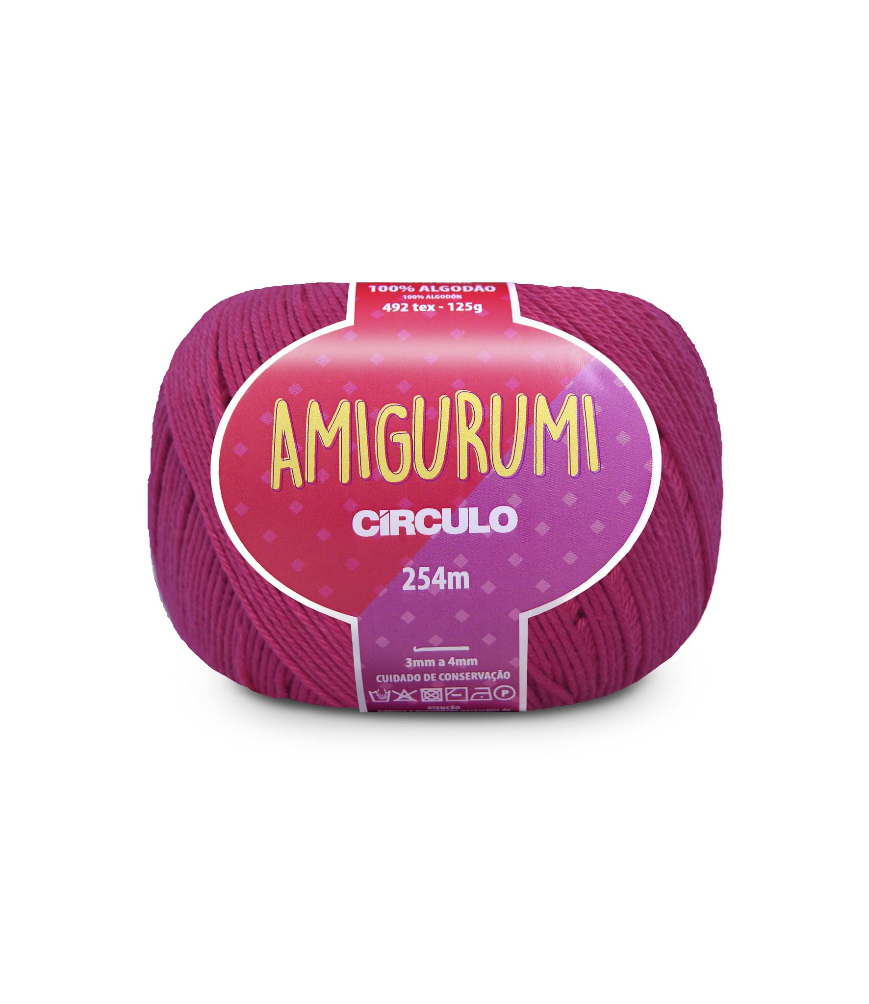 Fio Circulo Amigurumi, 100% algodão virgem brasileiro mercerizado - fio de algodão para crochê e tricô, fio macio, arte de fio rosa - fio esportivo, 125 g, 278 m - Cor 3754 - Rosa rosa
