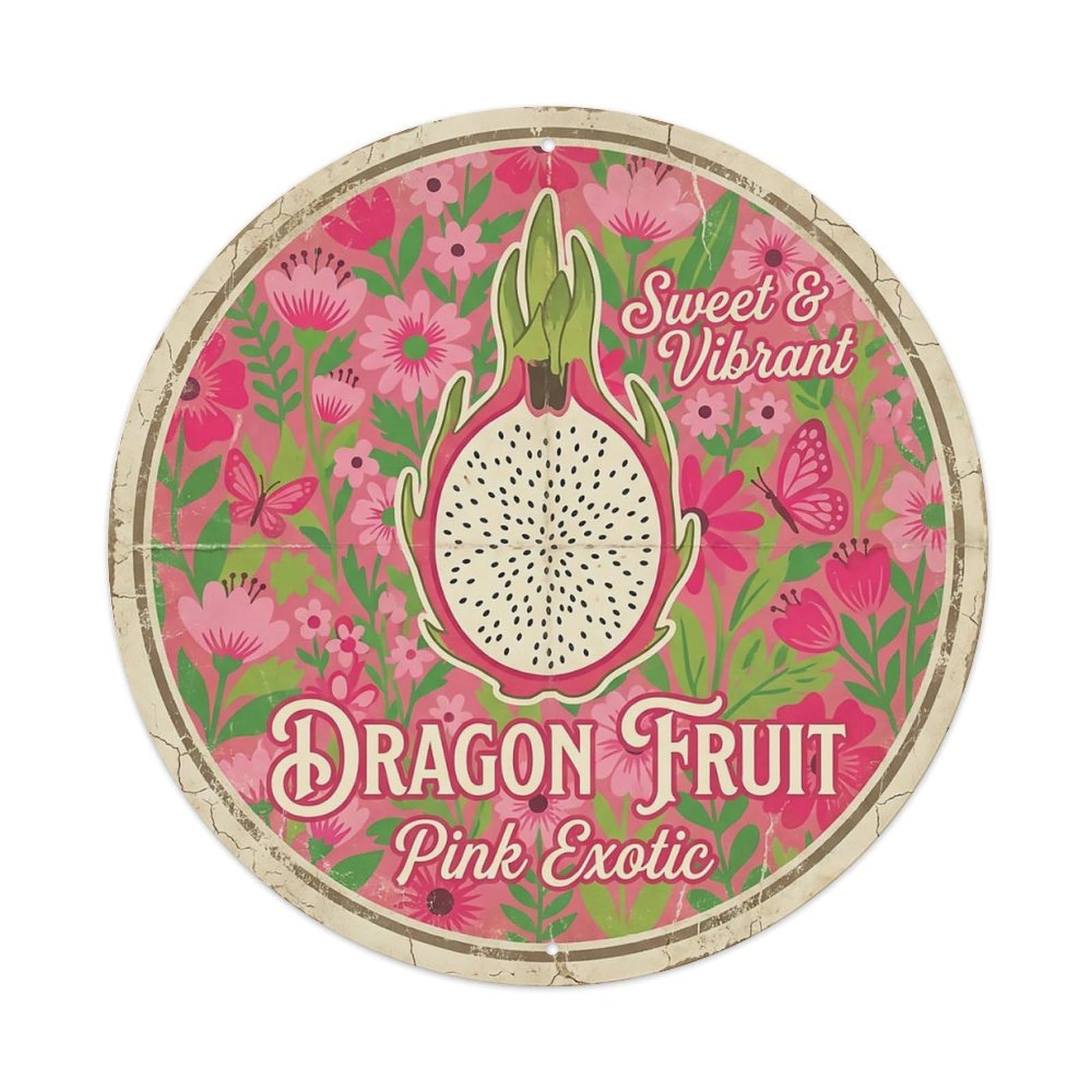 Cxhjca 8X8inch(20X20cm) Vintage Cottagecore Garden Dragon Fruit Pink Exotic Metal Tin Sign