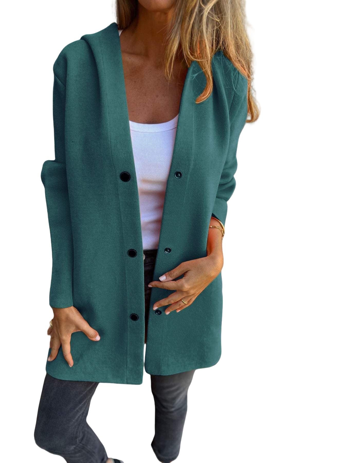 Womens Single Breasted Hooded Jacket Wool Blend Peacoat pen Front Cardigan Trench Coat for Women