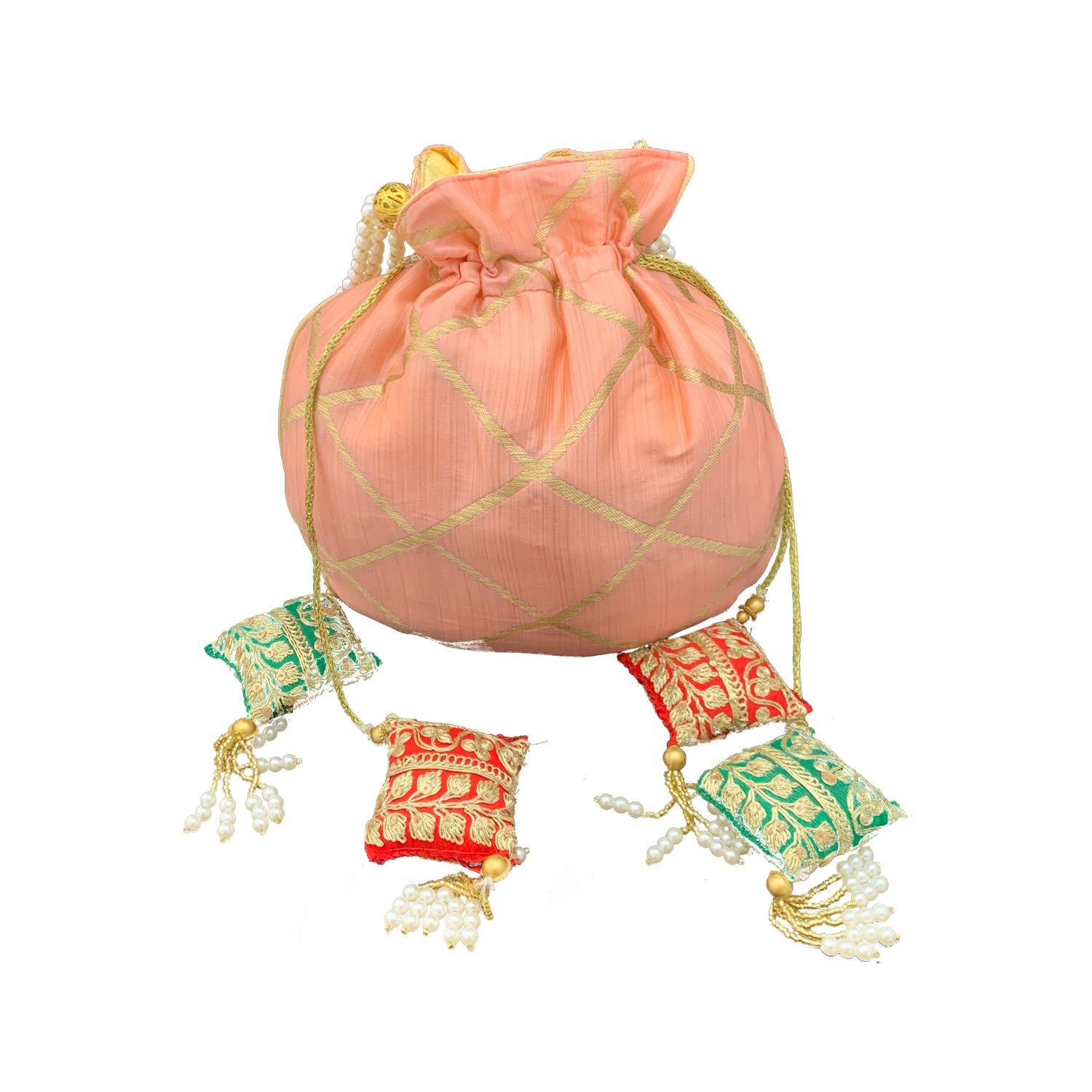 Indian Collectible - Bolso de seda Rajasthani étnico para mujer, bolso de novia para regalos Shagun Shadi de Indian Collectible, multicolor, Multicolor