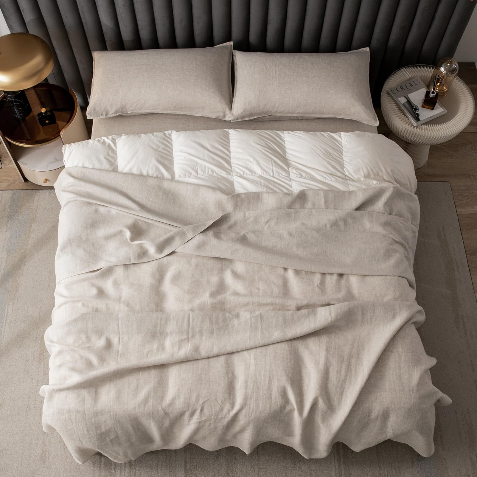 CHUFFED Leinen Bettlaken 100% Leinen Stonewashed Laken Atmungsaktive Bettwäsche für Bauernhäuser,Soft Washed Finish Bettlaken nur 1 Bett Laken (275cm x 275 cm, Natur Leinen)