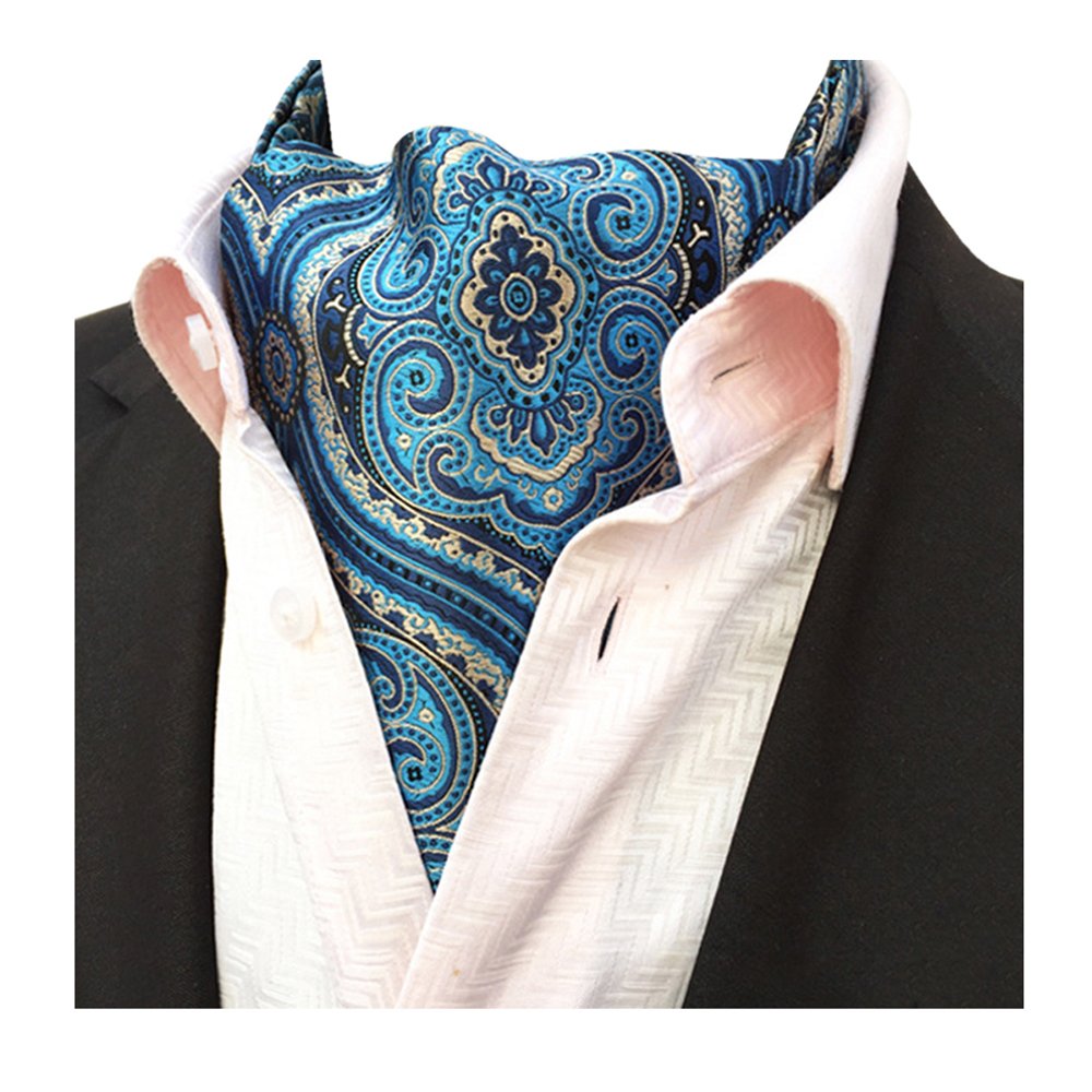 YCHENG Classic Cravat Tie Ascot Paisley Jacquard Elegent Formal Neck Ties for Men LJC-01 Blue One Size