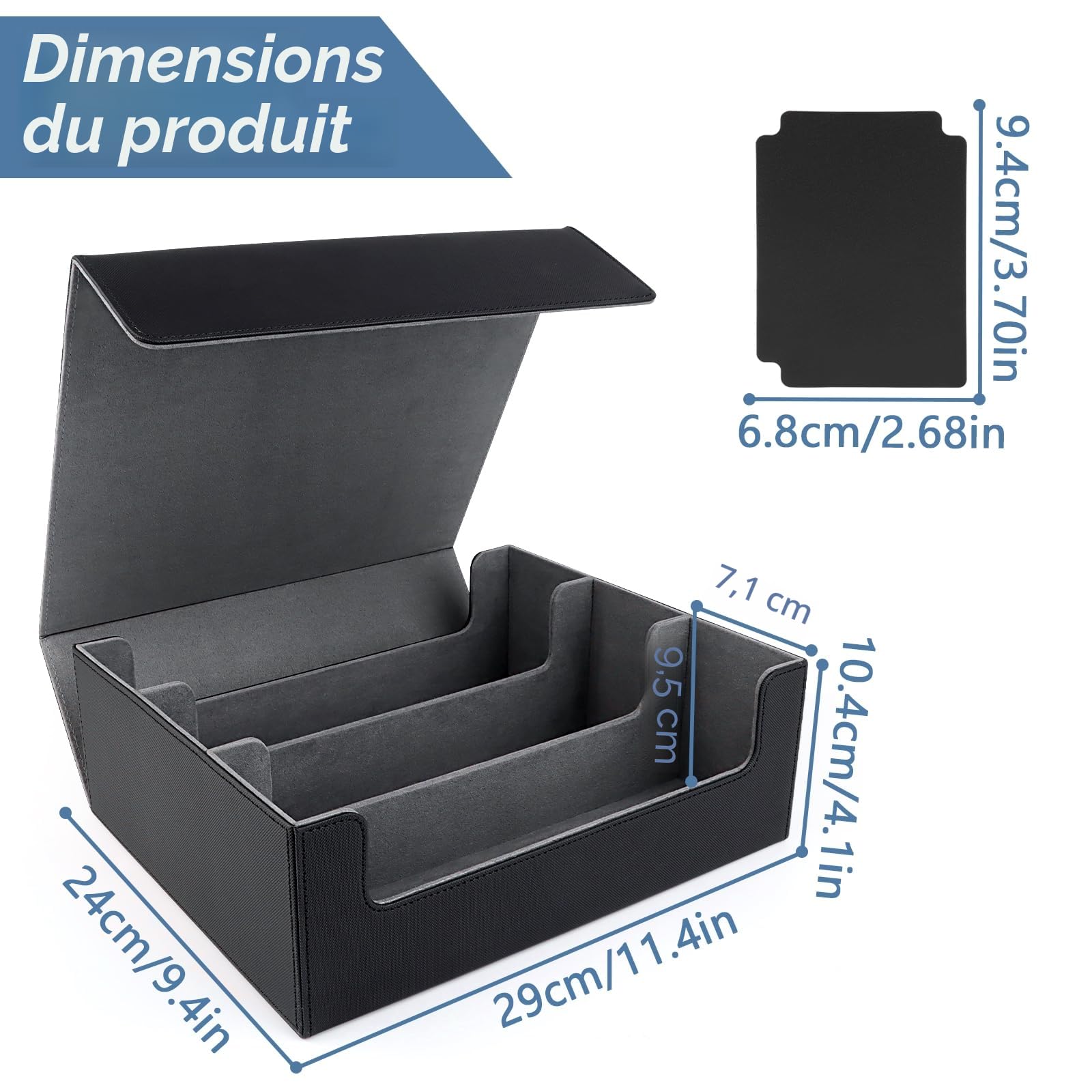 NVIYAM Deck box 1800+ Boîte à Cartes Pour MTG carte Magic,Boîte à Cartes à Jouer avec 10 Séparateurs de Cartes,Noir+Gris Boîte à Rabat Magnétique Avec Cuir Pu Pour Cartes Magic Commander TCG