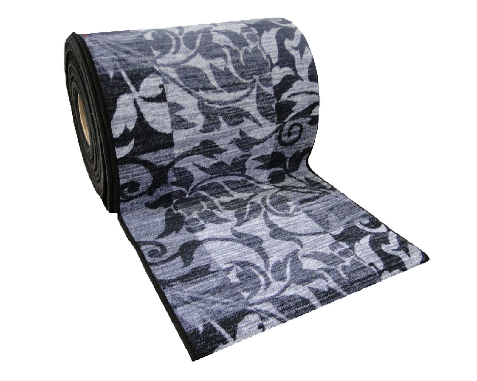 Exma Alfombra de Pasillo Antideslizante | Alfombra Pasillo Estampados | Fácil Limpieza | Alfombra Pasillero | Venta por Metros | 100cm x 57cm - Flor Ramas Gris Negro