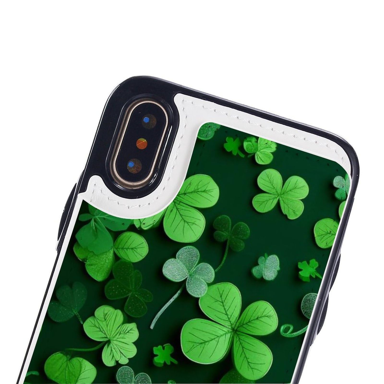 Etui portfelowe na iPhone X/XS, Dzień Świętego Patryka pozostawia nadruki skórzane etui na telefon z klapką z przegródkami na karty