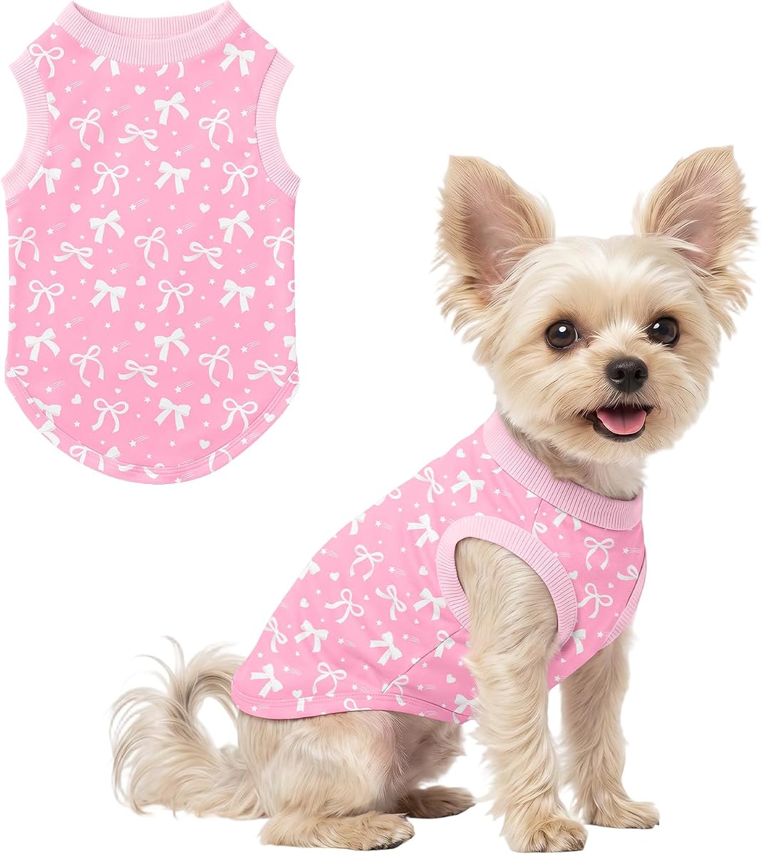 Dog Shirt for Small Medium Dogs Lightweight Dog Tshirt for Summer Dog Shirts Sleeveless Pink Bow Soft Stretch for Daily Wear X-Small