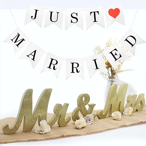 Miniatura 18 de Señal de Sr. y Sra. con pancarta de recién casados para mesa de boda, letras de madera de Sr. y Sra., artículos de decoración de boda de Sr. y Sra.