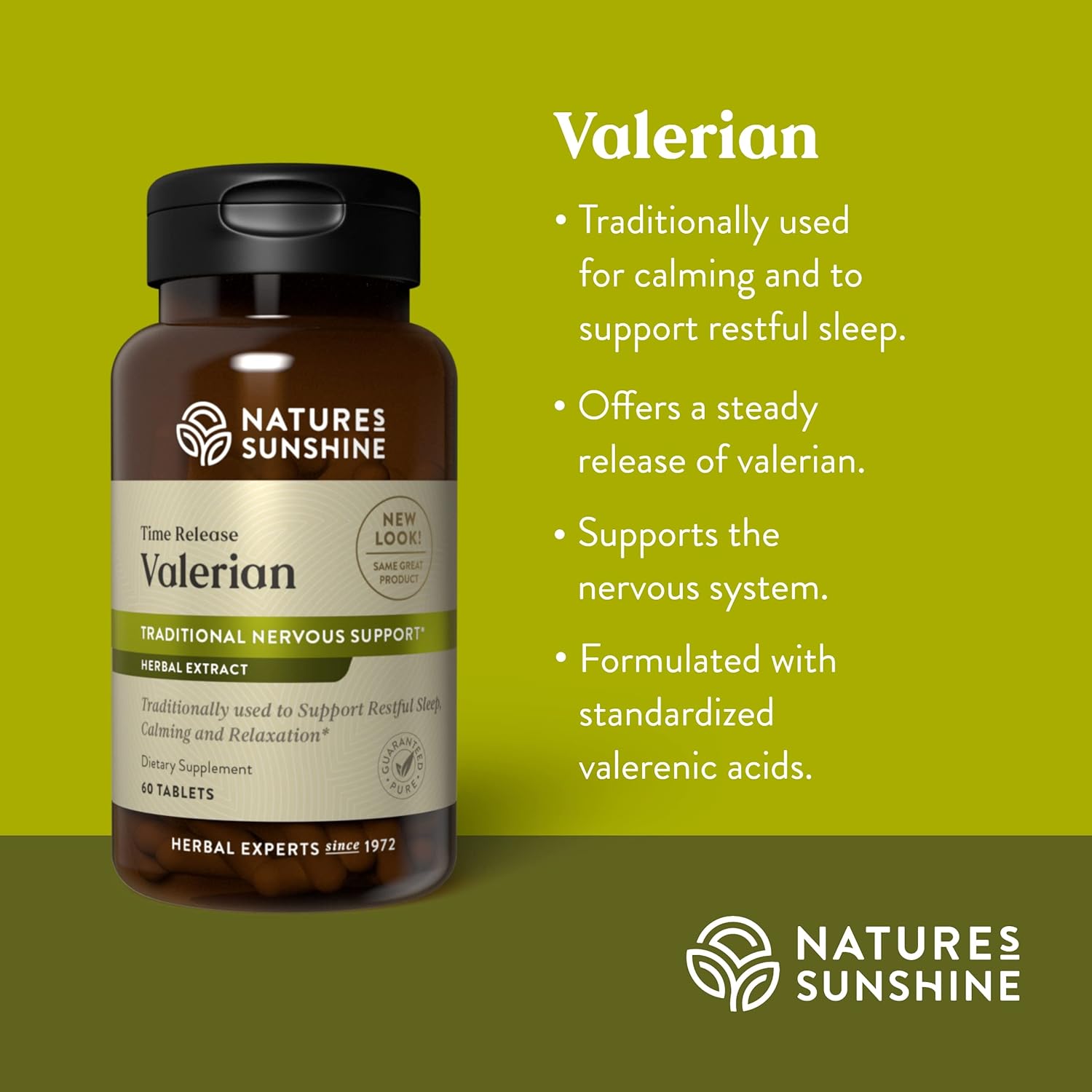 Nature's Sunshine Valerian Root Extract Time Release, 60 Capsules | Herbal Supplement Promotes Relaxation, Supports Sleep, and Delivers Natural Nervous System Support