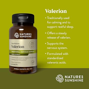 Nature's Sunshine Valerian Root Extract Time Release, 60 Capsules | Herbal Supplement Promotes Relaxation, Supports Sleep, and Delivers Natural Nervous System Support