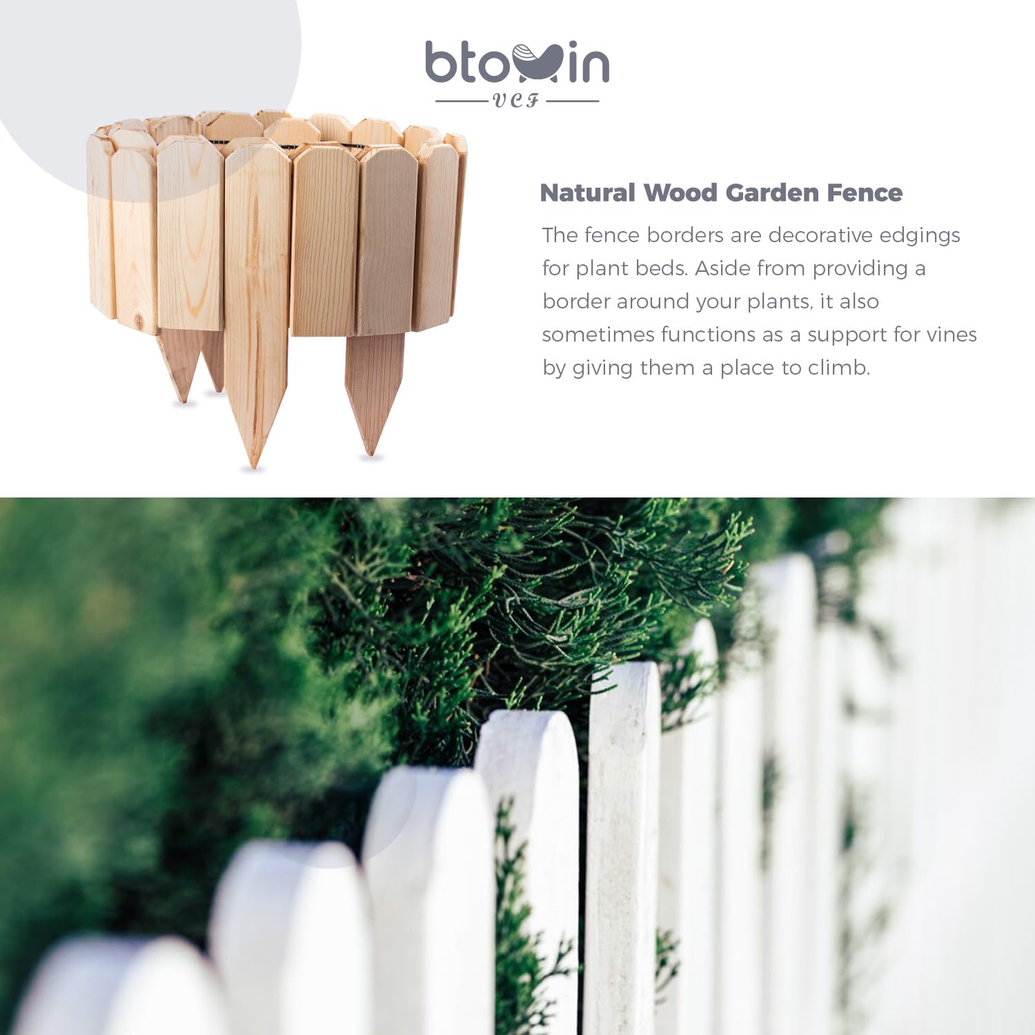 Recinzione da giardino in legno, 200 cm x 20 cm, facile da inserire, per bordi decorativi per paesaggi, cortili, piantare alberi, cortile, paesaggio, aiuole, recinzioni