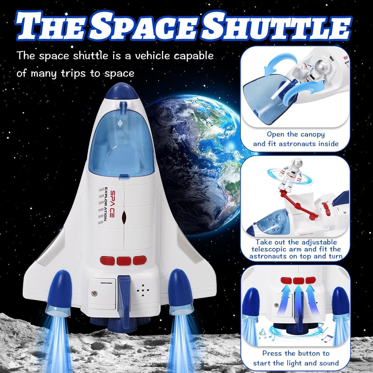 Jomifin Space Shuttle Rocket Toy for Kids, Spaceship Toy with Light and Sound Effects, Space Toy Spaceship, Space Rove and Astronauts, Gift for Kids