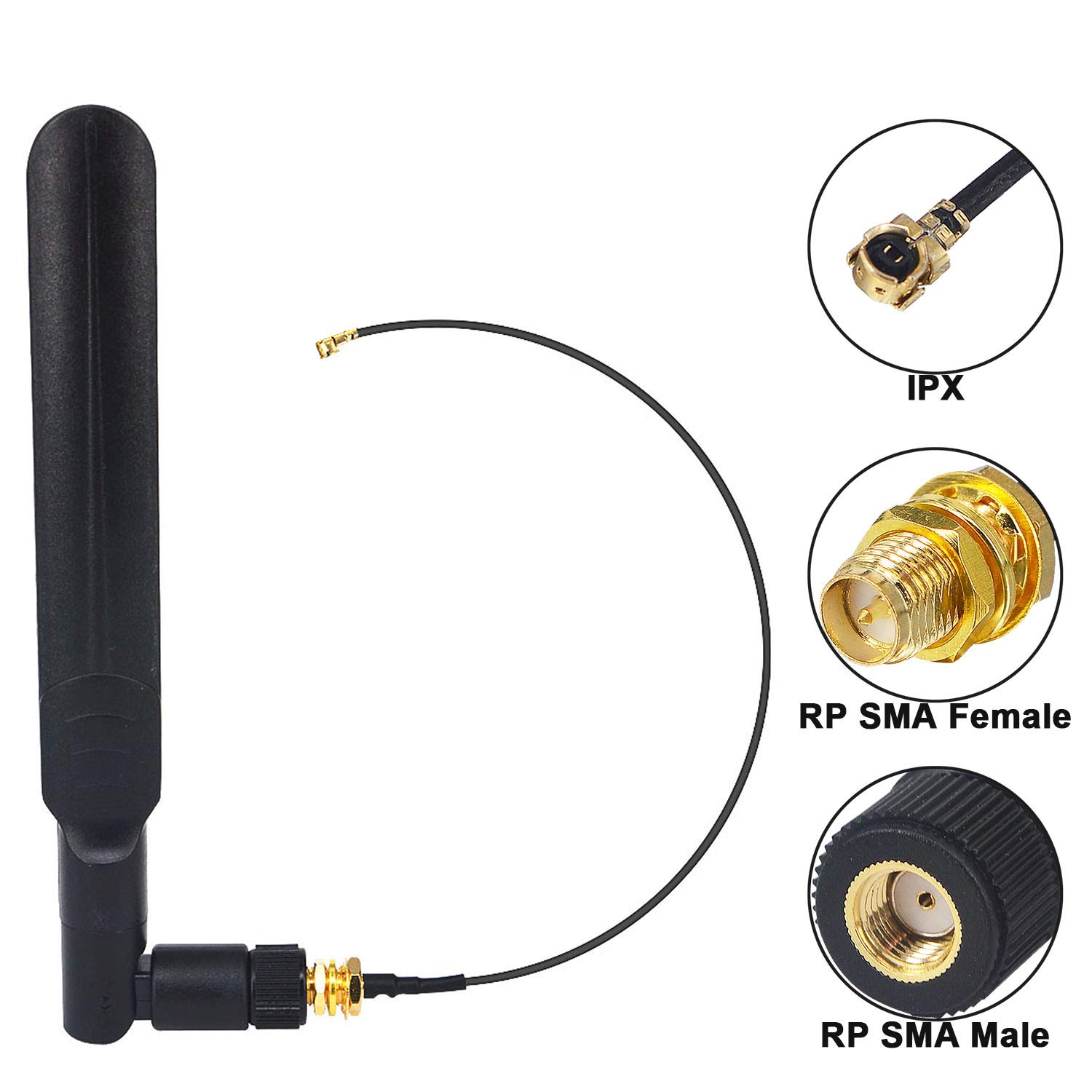 Kaunosta Dual Band WiFi 2.4GHz 5.8GHz Antenna 8DBI MIMO RP-SMA Male Antenna with 17CM IPX 1.13 to RP-SMA Female Extension Cable for Wireless Mini PCIE Network Card WiFi Adapter Laptop (2 pcs)