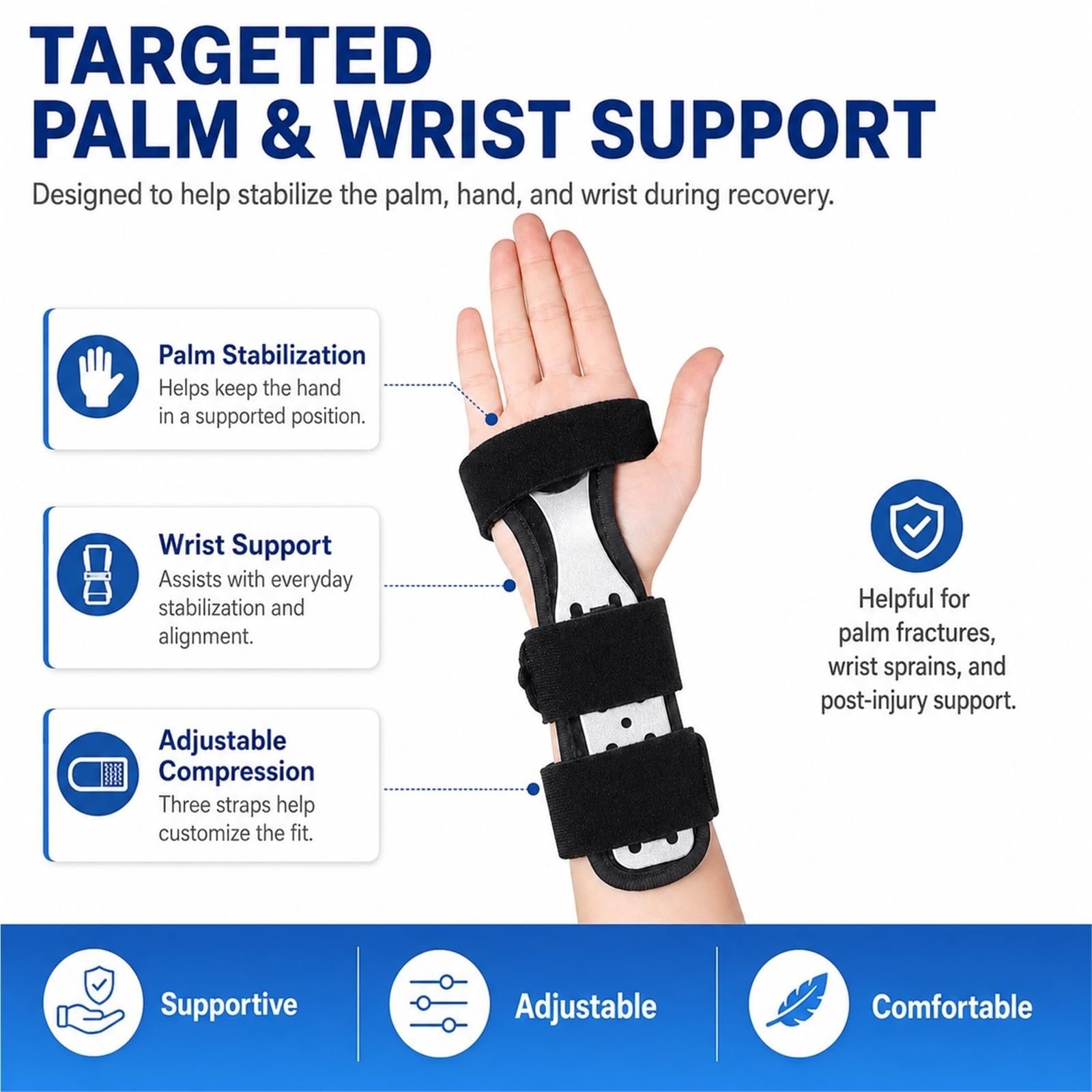 Tutore Mano Post Ictus e Supporto Polso per Tunnel Carpale Immobilizzatore Dita per Riabilitazione Atrofia Muscolare Stecca Notturna Ergonomica Regolabile