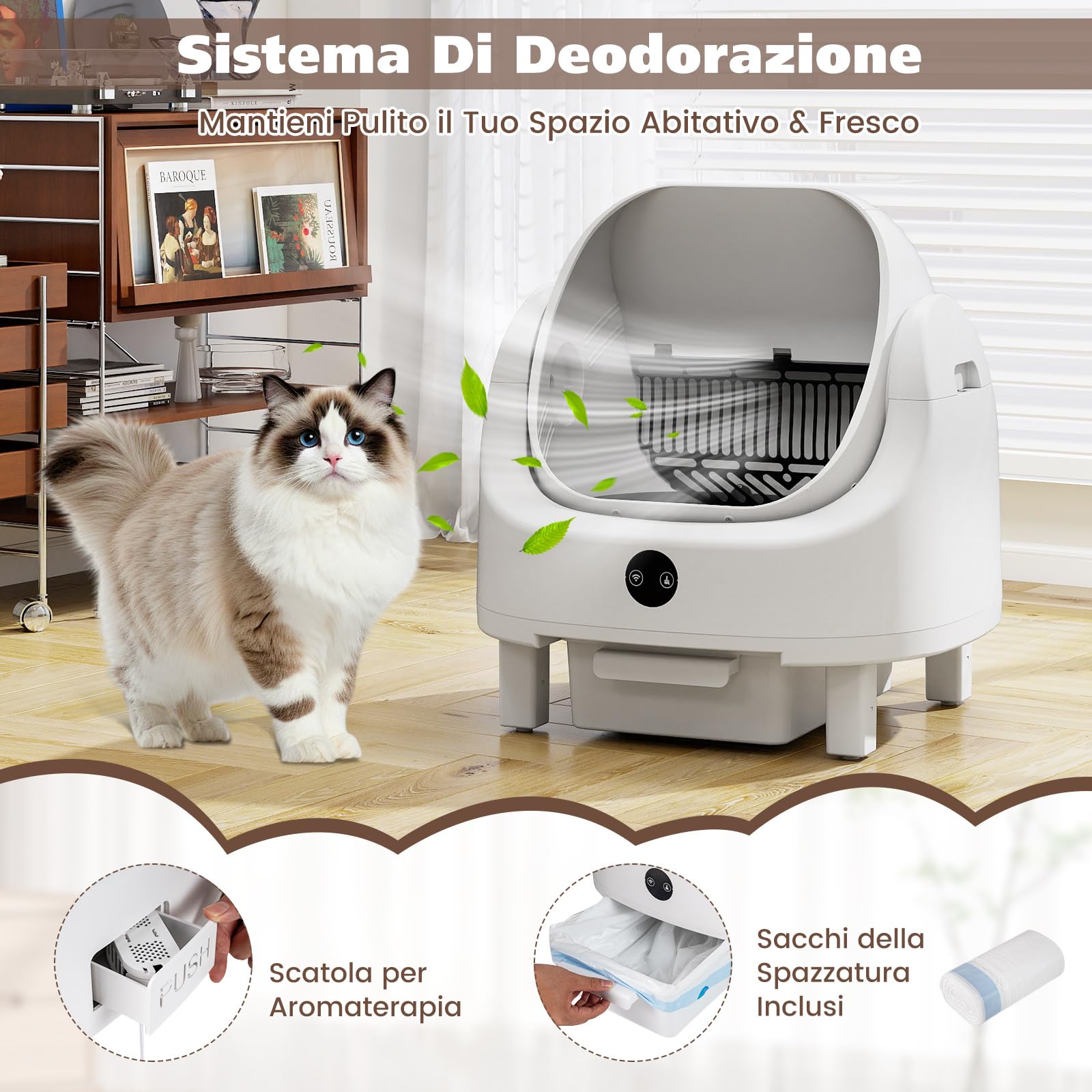 COSTWAY Lettiera Gatto Autopulente con Apertura Superiore