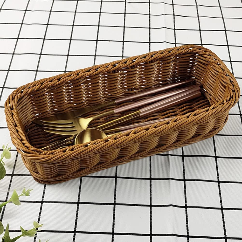 Cabilock 1pc Plastic Rattan Woven Japanese Style Cutlery Storage Basket for Kitchen and Dining Multifunctional Tableware Holder Capacity