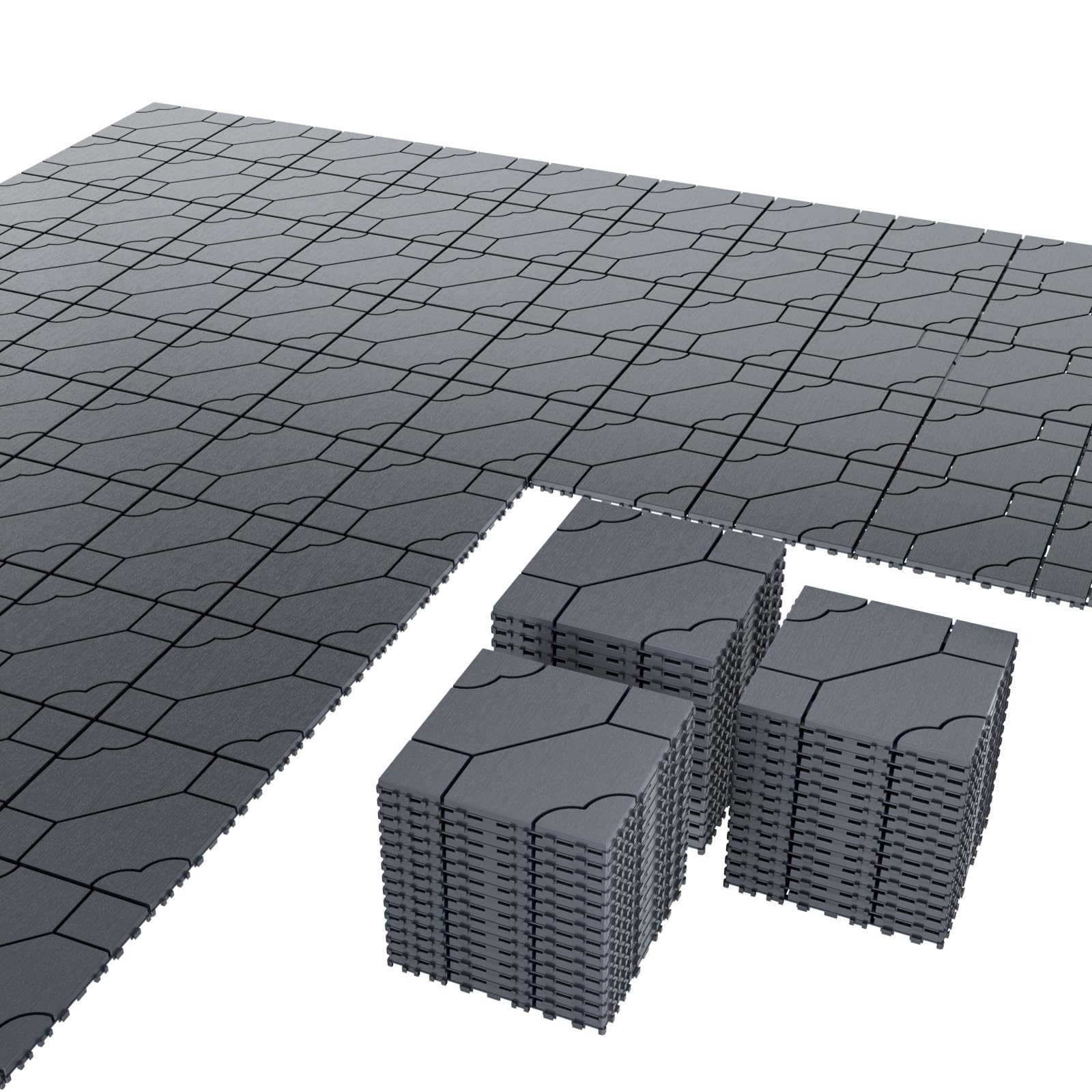Airsell Interlocking Deck Tiles | Plastic Outdoor Flooring for Patio, Garden & Balcony | Waterproof & All-Weather | Anti-Slip Surface (Dark Gray PSTK-44 Pcs (44 Sq Ft))