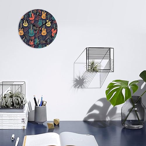 Miniatura 4 de Wall Clock Decorative Wall Clocks Battery Operated Silent Non Ticking Guitarra Pattern Printing Home Decor Clocks for Kitchen Bathroom Living Room