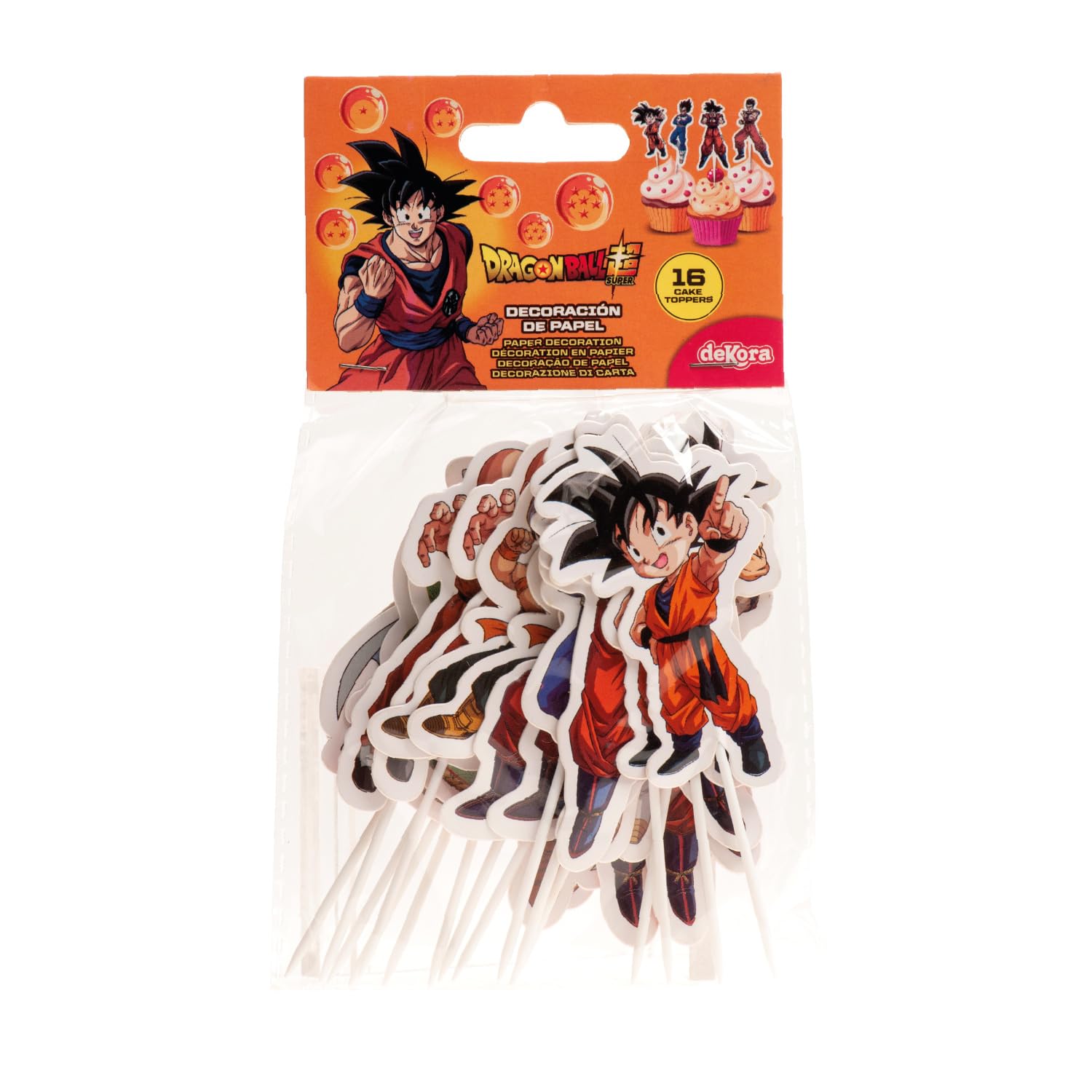 Cake Toppers Dragon Ball 16 Unidades – Decoración cupcakes y tartas, papel apto para contacto alimentario, 8 diseños con Goku, Vegeta, Piccolo, Krilin, Trunks y Shenron — view 3